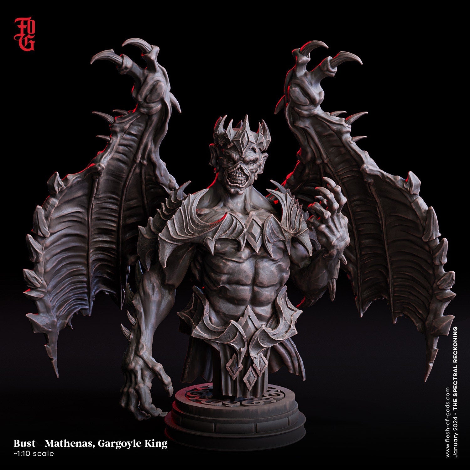 The Spectral Reckoning - Bust - Mathenas, Gargoyle King 75mm, Flesh of Gods, for Wargames, Dungeons & Dragons TTRPG