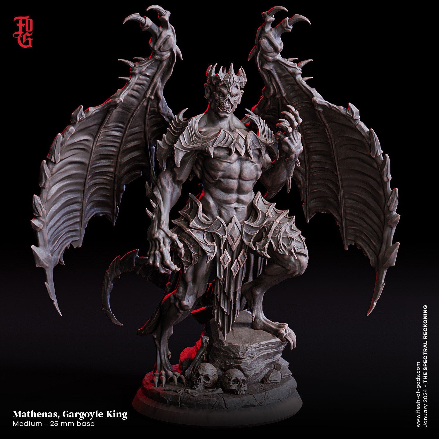 The Spectral Reckoning - Enemy - Mathenas, Gargoyle King (Medium - 25 mm), Flesh of Gods, for Wargames, Dungeons & Dragons TTRPG