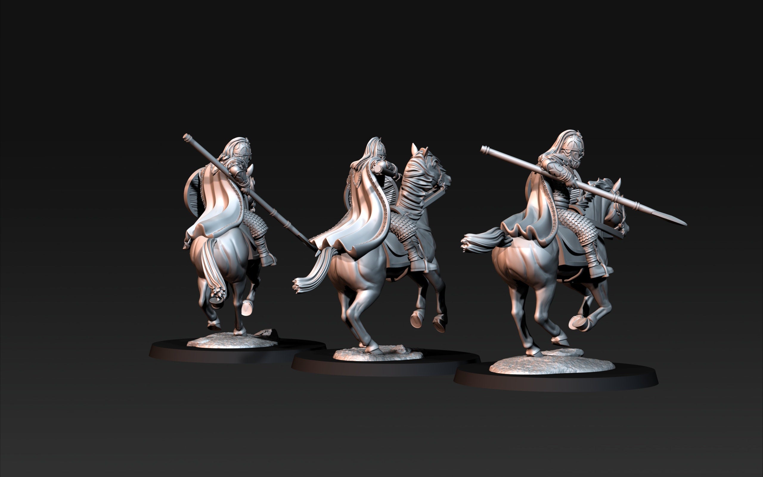 Rohan - 3x West Human Royal Guard Mounted, the Horse-lords, rider of the mark, Davale, minis for wargame D&D, Lotr...