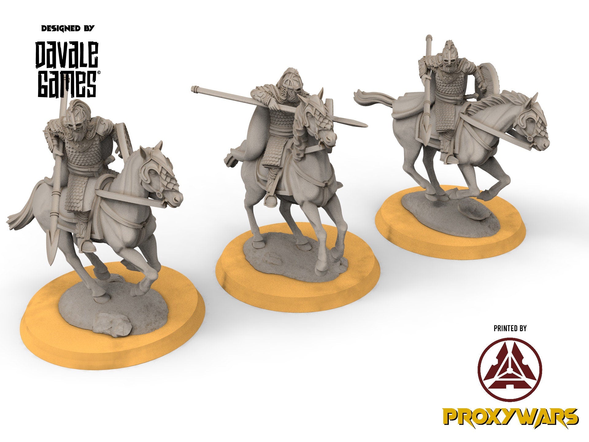 Rohan - 3x West Human Royal Guard Mounted, the Horse-lords, rider of the mark, Davale, minis for wargame D&D, Lotr...