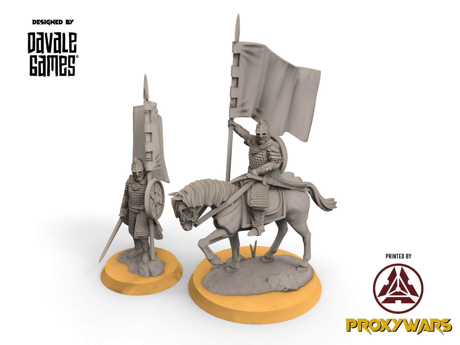 Rohan - West Human Royal Guard with banner mounted and foot, the Horse-lords, rider of the mark, minis for wargame D&D, Lotr...