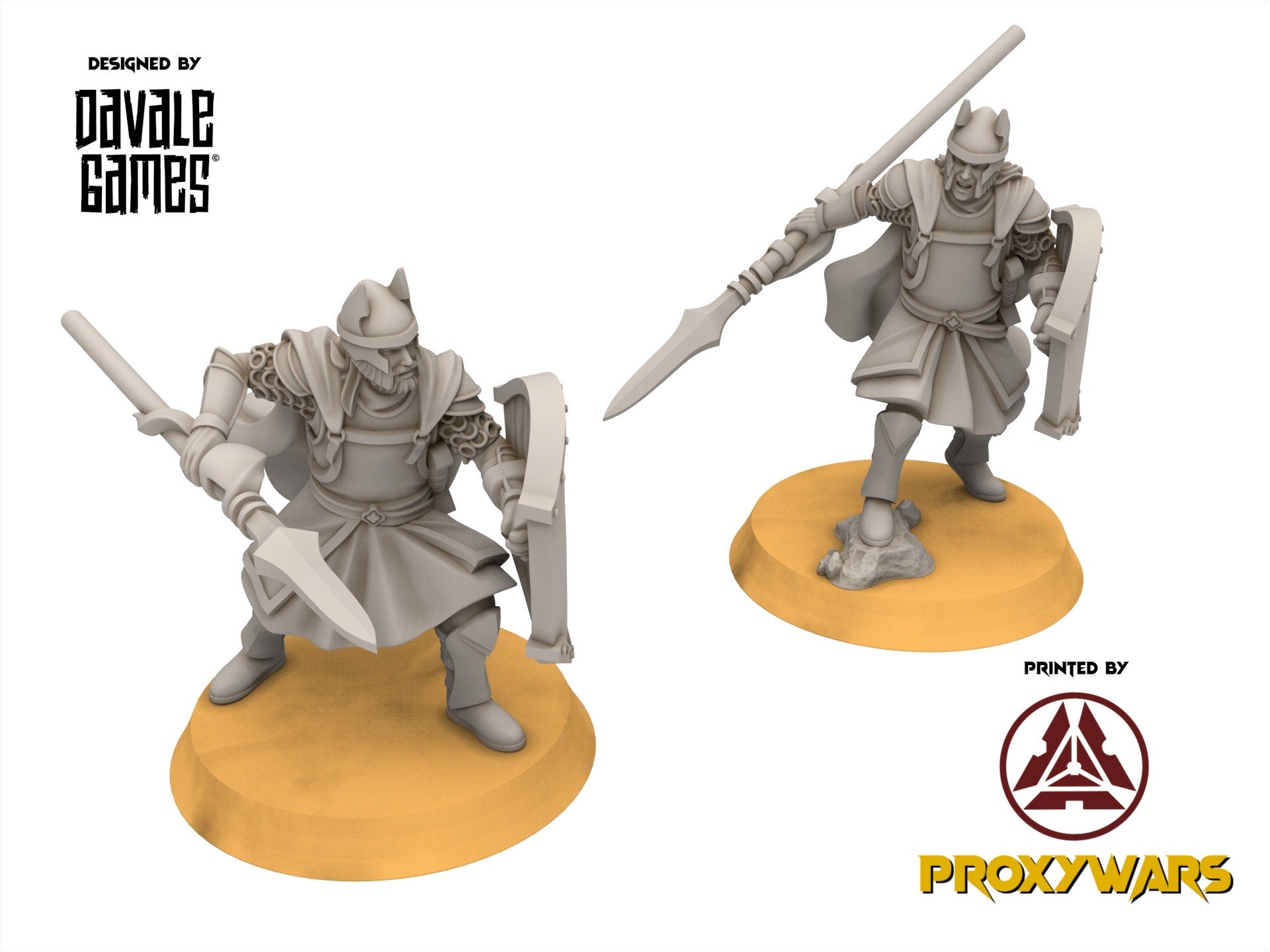 Gandor - High Human warriors with spear, minis for wargame D&D, SDA...