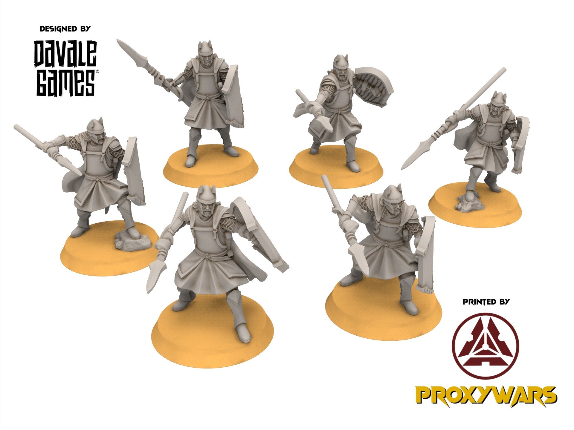 Gandor - High Human warriors with spear, minis for wargame D&D, SDA...