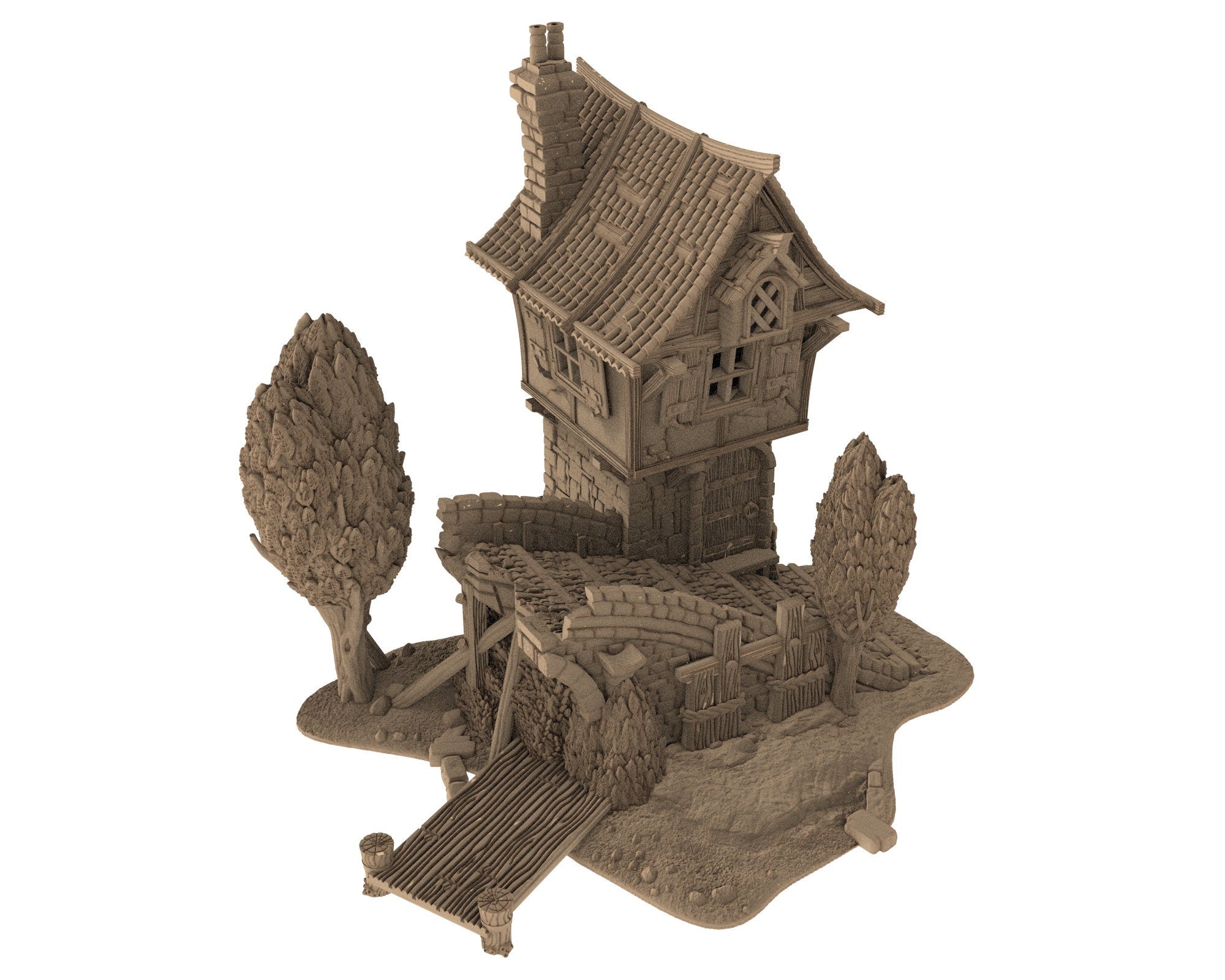 Medieval Town scenery building - Broken-bridge - PLA for Oldworld, Dungeon & Dragons, Frostgrave, Age of fantasy battle skirmish wargame...