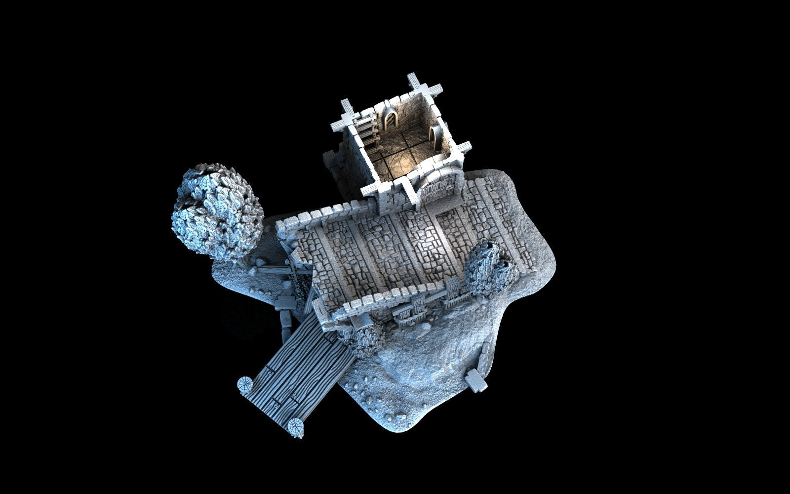 Medieval Town scenery building - Broken-bridge - PLA for Oldworld, Dungeon & Dragons, Frostgrave, Age of fantasy battle skirmish wargame...