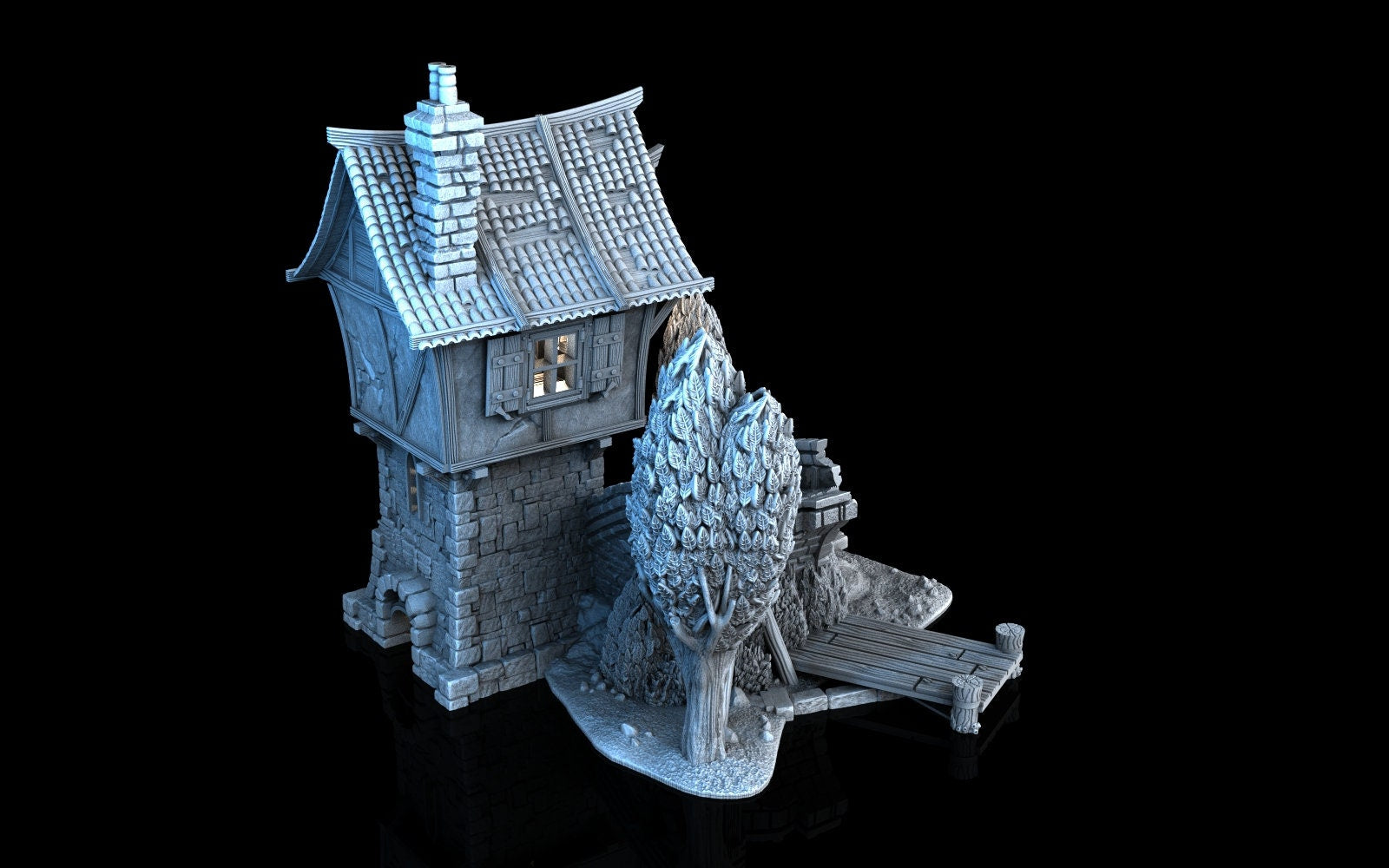 Medieval Town scenery building - Broken-bridge - PLA for Oldworld, Dungeon & Dragons, Frostgrave, Age of fantasy battle skirmish wargame...