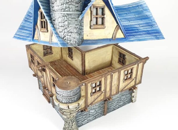 Medieval Town scenery building - Tower Top House - PLA for Oldworld, Dungeon & Dragons, Frostgrave, Age of fantasy battle skirmish wargame