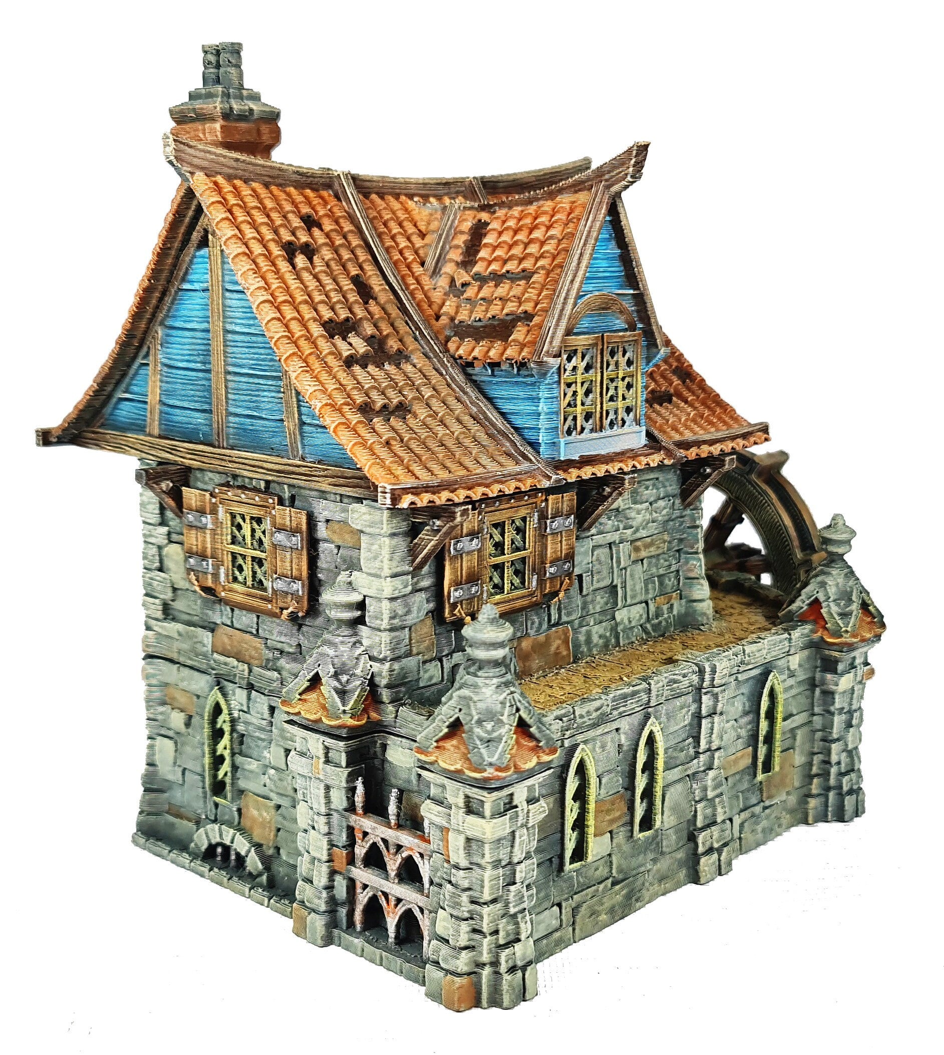 Medieval Town scenery building - Watermill House - PLA for Oldworld, Dungeon & Dragons, Frostgrave, Age of fantasy battle skirmish wargame