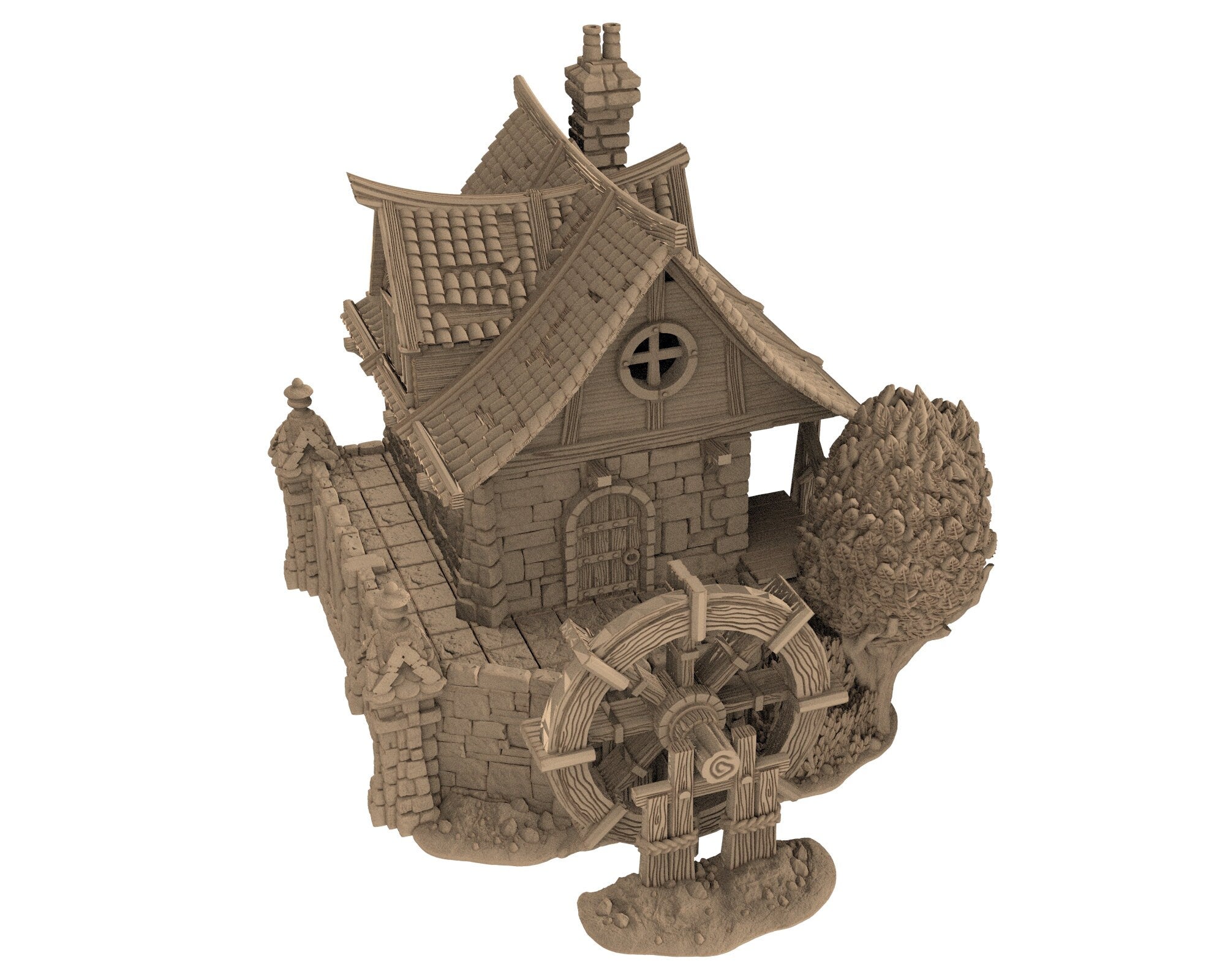 Medieval Town scenery building - Watermill House - PLA for Oldworld, Dungeon & Dragons, Frostgrave, Age of fantasy battle skirmish wargame
