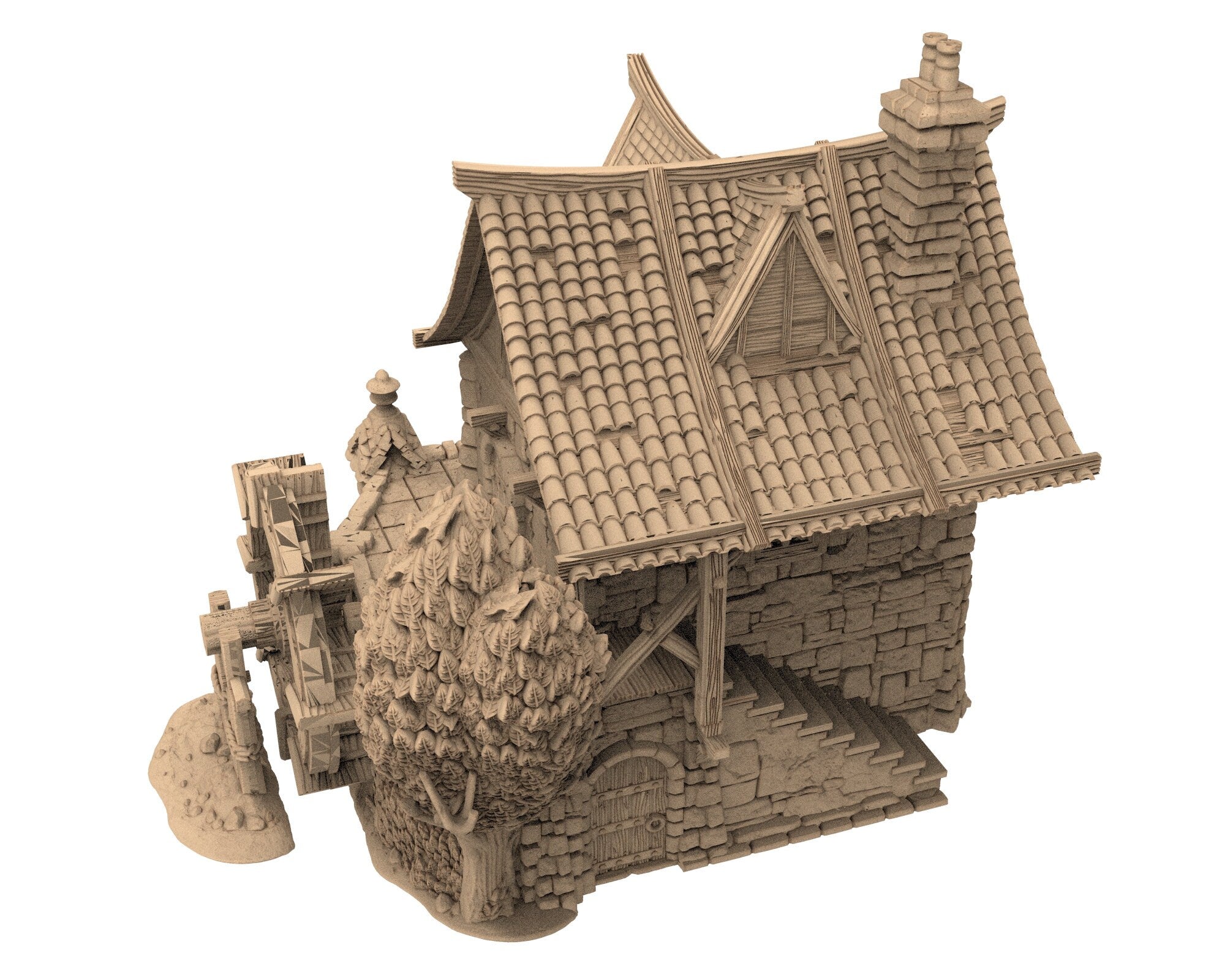 Medieval Town scenery building - Watermill House - PLA for Oldworld, Dungeon & Dragons, Frostgrave, Age of fantasy battle skirmish wargame