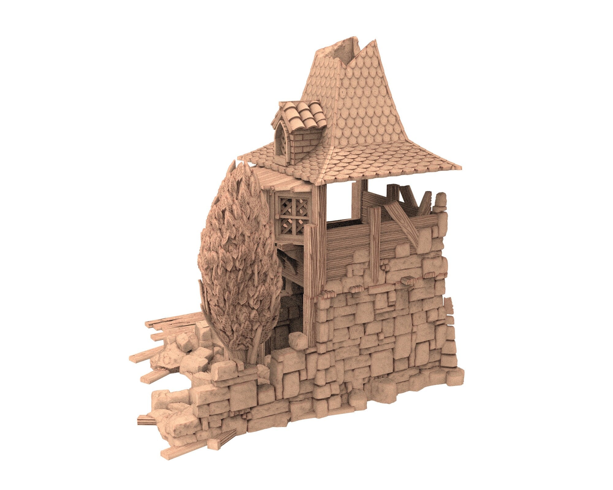 Medieval Town scenery building - House Ruin II - PLA for Oldworld, Dungeon & Dragons, Frostgrave, Age of fantasy battle skirmish wargame