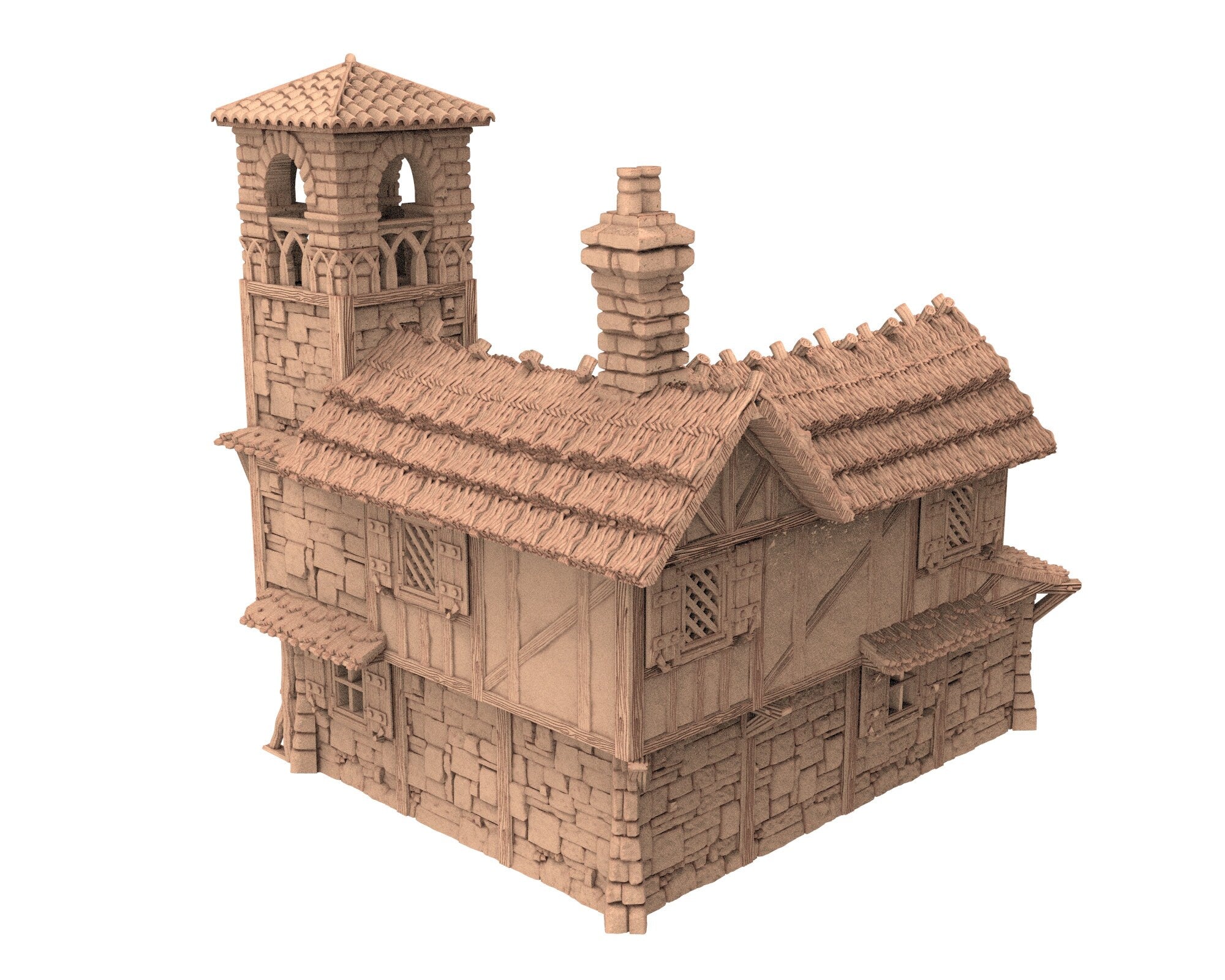 Medieval Town scenery building - Bell Tower Farm - PLA for Oldworld, Dungeon & Dragons, Frostgrave, Age of fantasy battle skirmish wargame