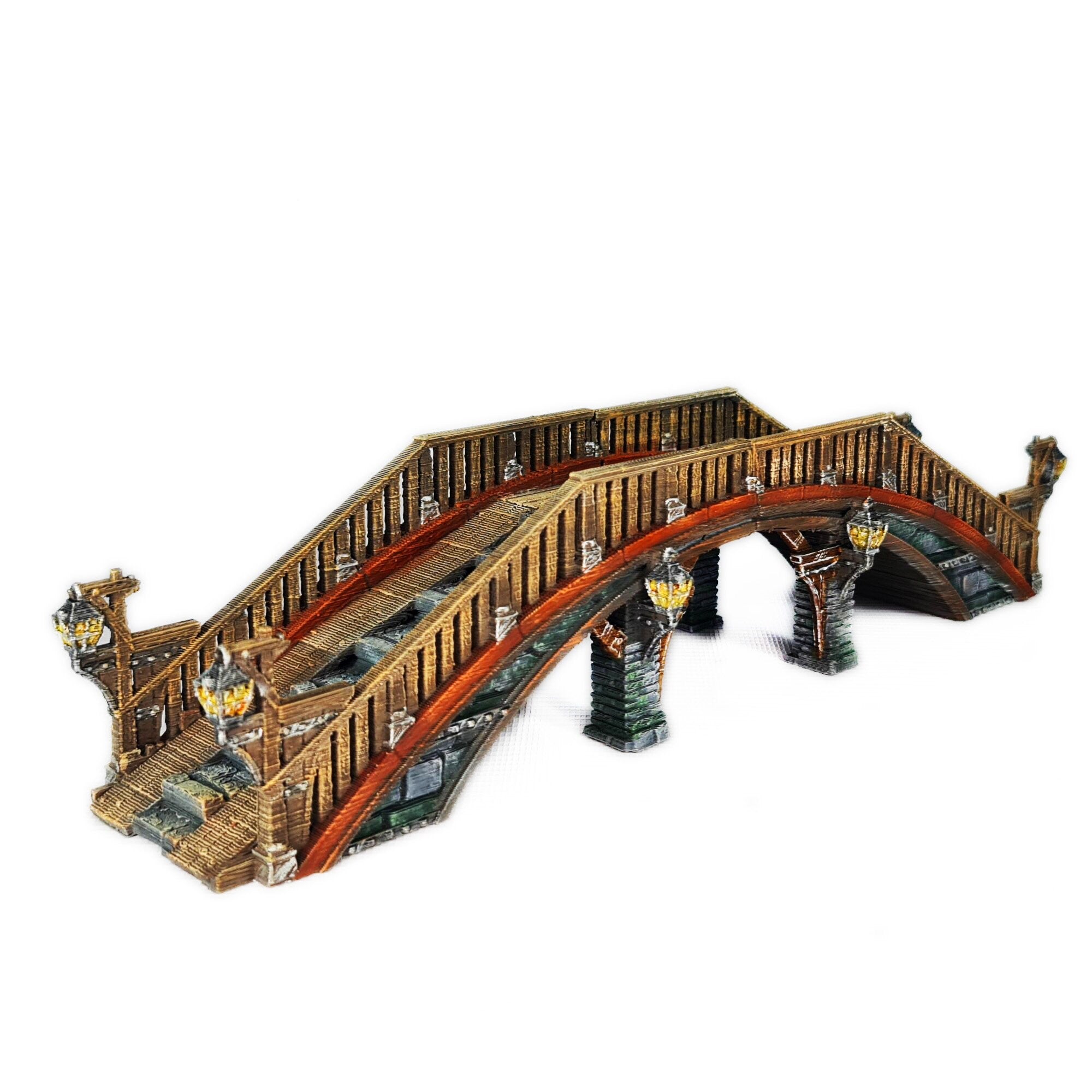 Medieval Town scenery building - Long bridge - PLA for Oldworld, Dungeon & Dragons, Frostgrave, Age of fantasy battle skirmish wargame