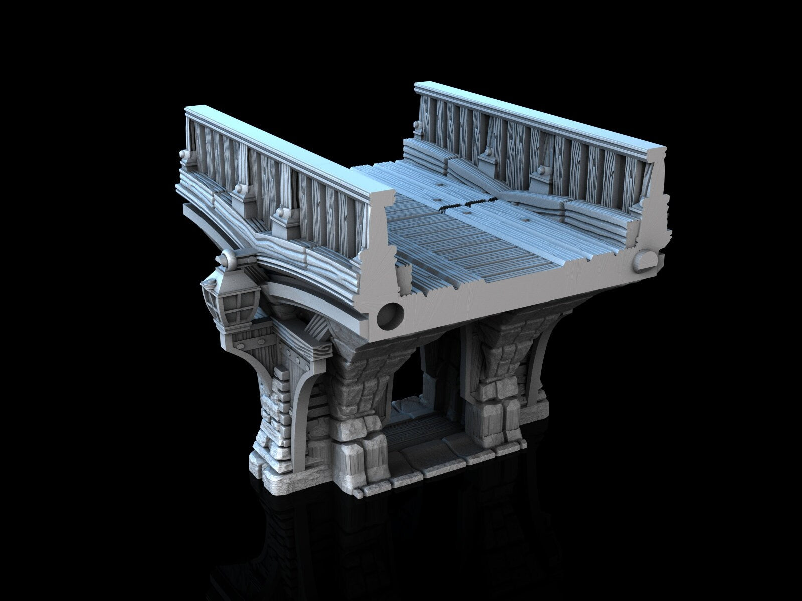 Medieval Town scenery building - Long bridge - PLA for Oldworld, Dungeon & Dragons, Frostgrave, Age of fantasy battle skirmish wargame