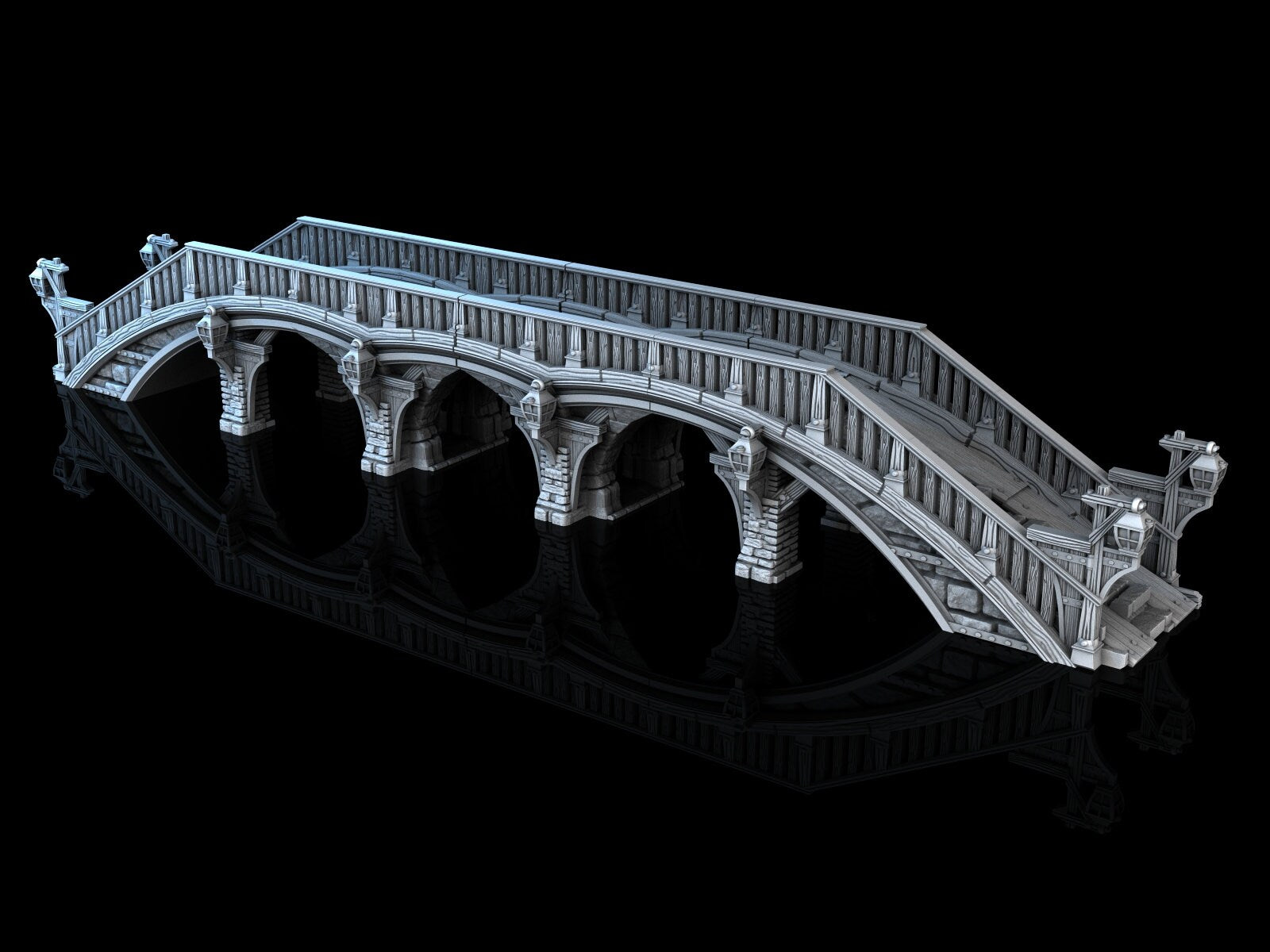 Medieval Town scenery building - Long bridge - PLA for Oldworld, Dungeon & Dragons, Frostgrave, Age of fantasy battle skirmish wargame