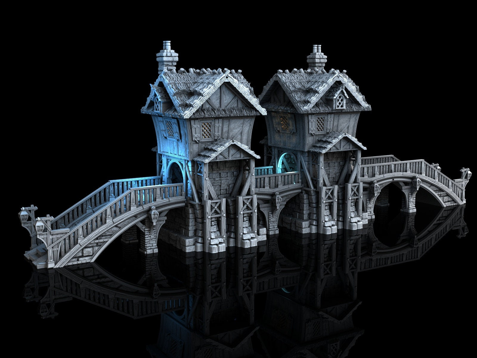 Medieval Town scenery building - Toll bridge - PLA for Oldworld, Dungeon & Dragons, Frostgrave, Age of fantasy battle skirmish wargame