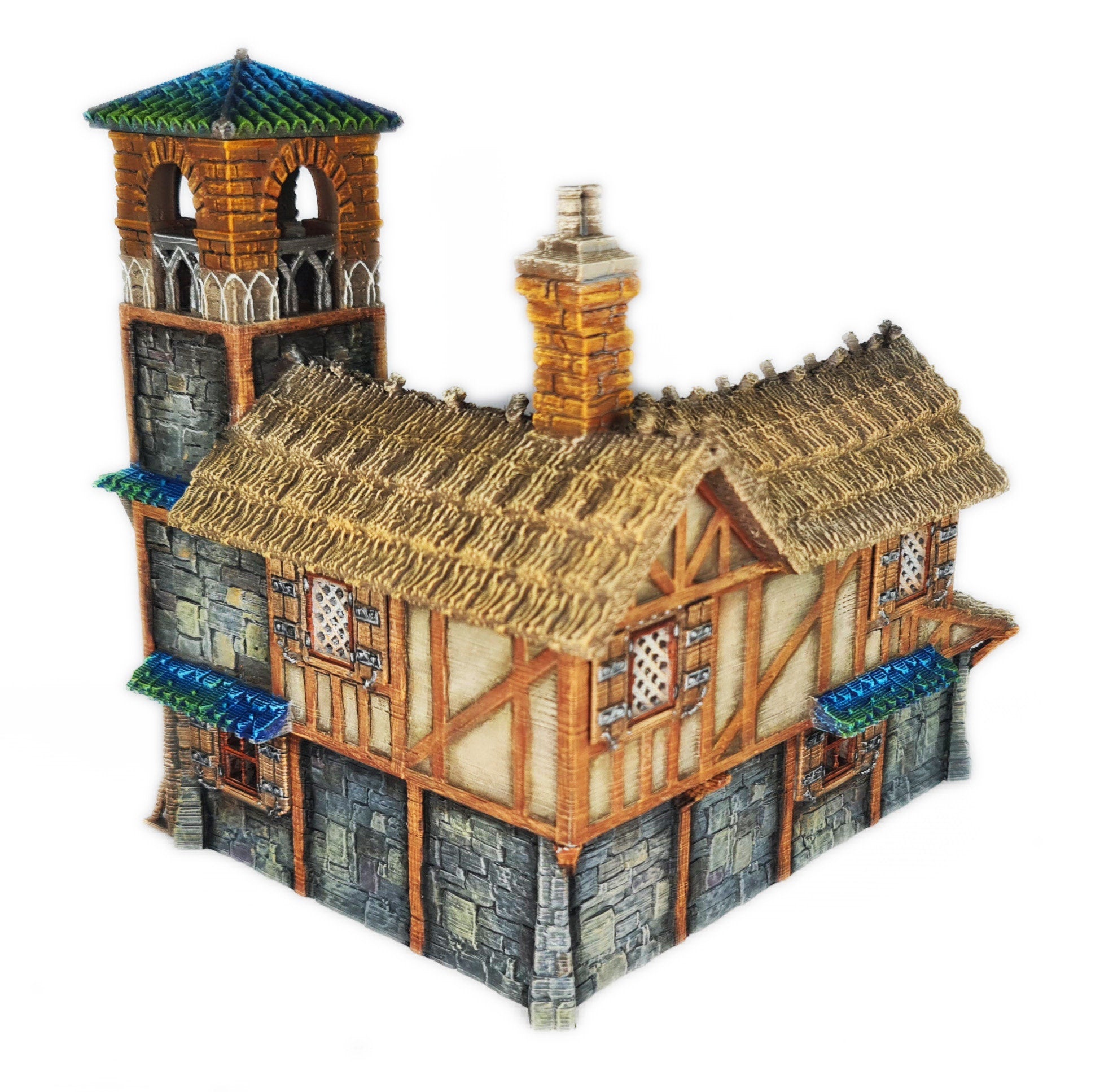 Medieval Town scenery building - Bell Tower Farm - PLA for Oldworld, Dungeon & Dragons, Frostgrave, Age of fantasy battle skirmish wargame