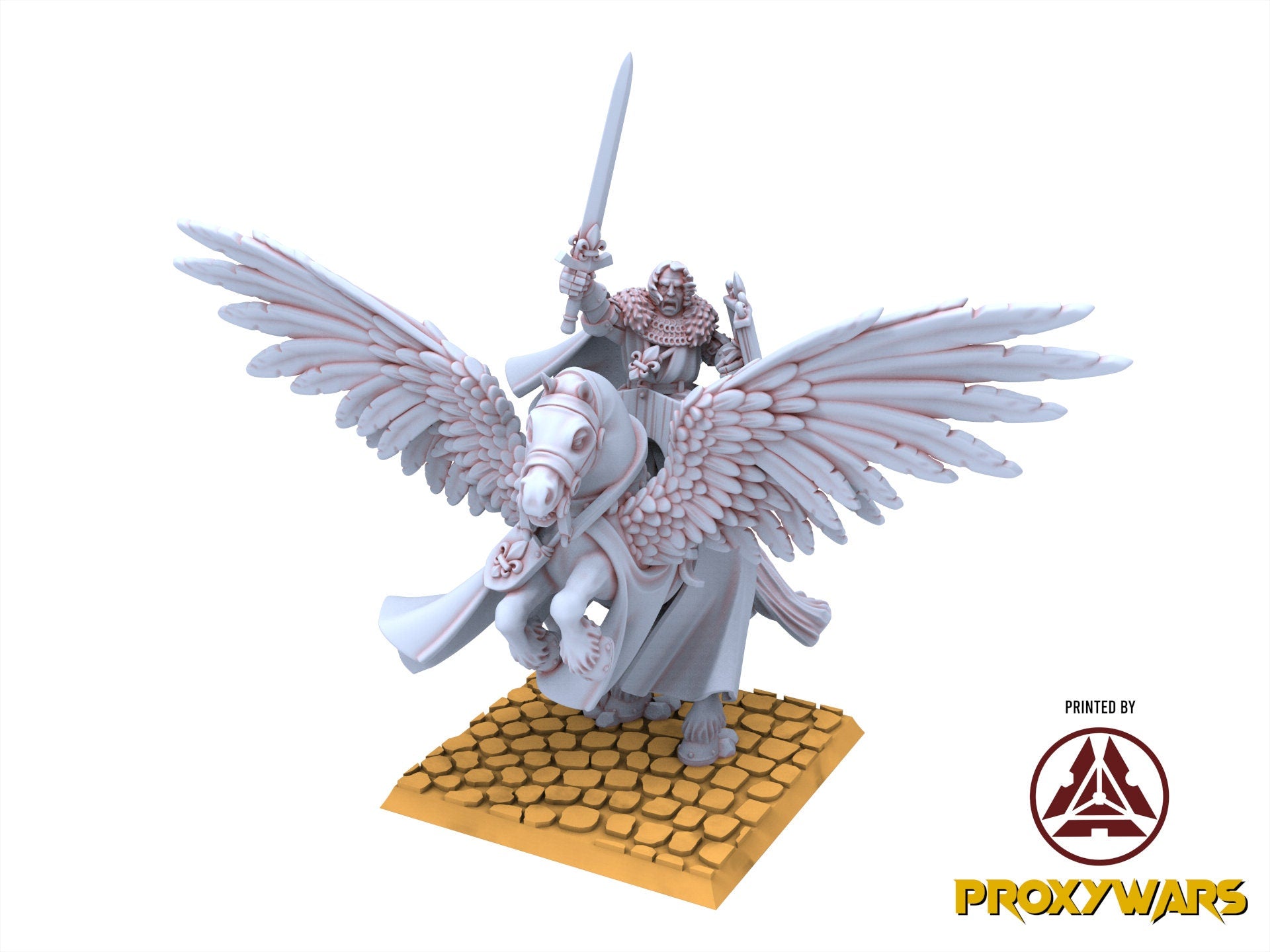 Arthurian Knights - Gallia Duke on Pegasus with Spear and Sword, for Oldhammer, king of wars, 9th age, Highlands Miniatures