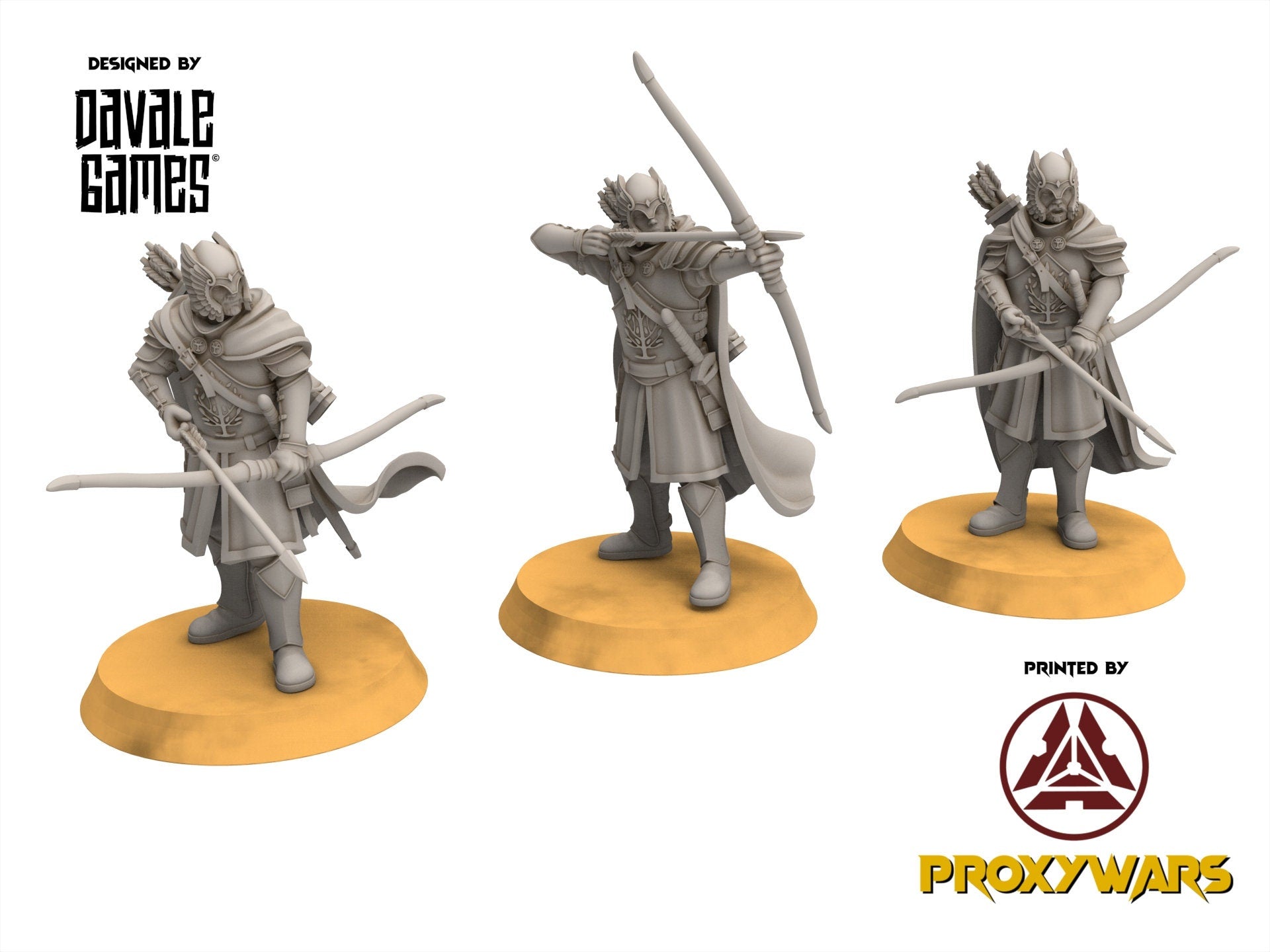 Ornor - x3 Grey Castle Guard with Long Bows, Protectors of the Shire, Dune Din, Merbury, Bowmen, Scouts miniatures for wargame D&D, Lotr...