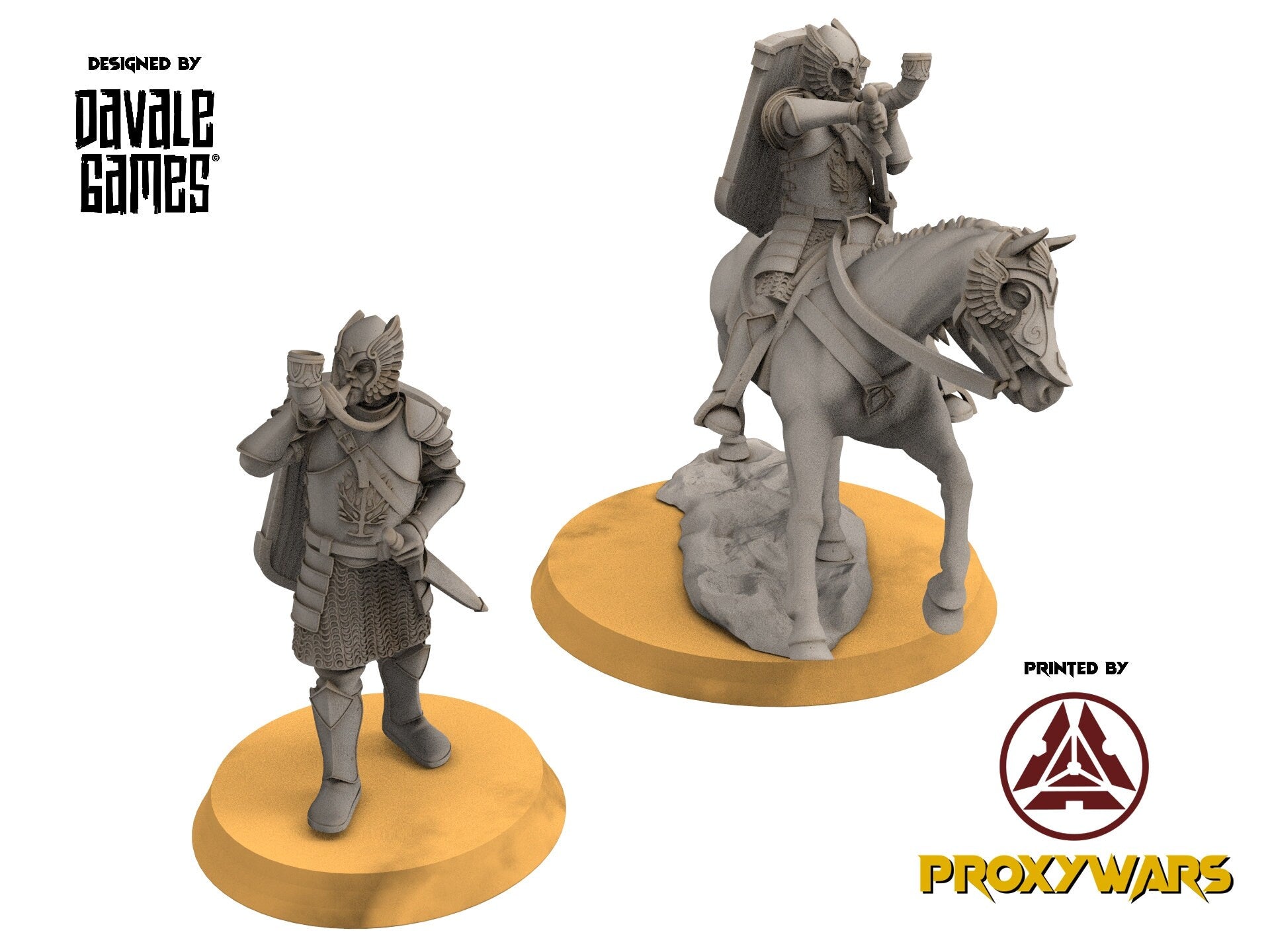 Ornor - Grey Castle Horn Mounted and foot, Banner Protectors of the shire, miniatures for wargame D&D, Lotr...