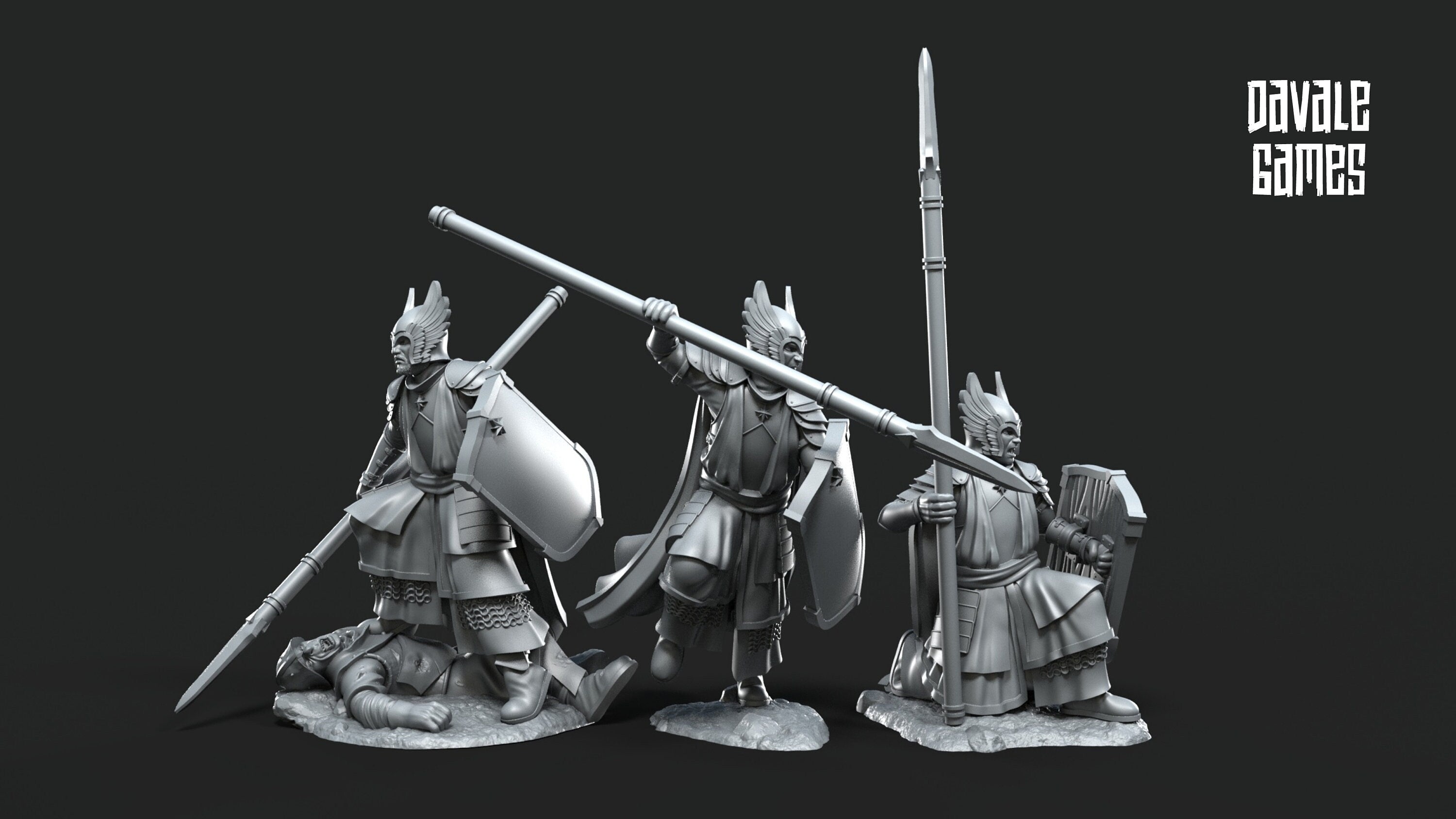 Ornor - Grey Castle 3x Guards of the Grey Tree foot, Banner Protectors of the shire, miniatures for wargame D&D, Lotr...