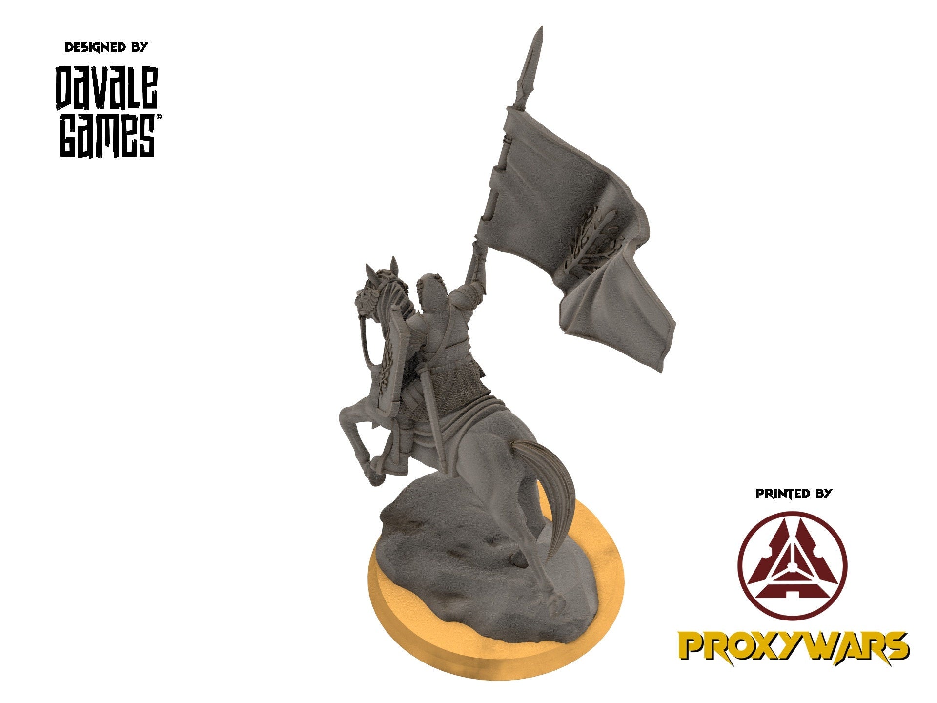 Gandor - Grey Castle Banner Mounted, Banner Protectors of the shire, miniatures for wargame D&D, Lotr...