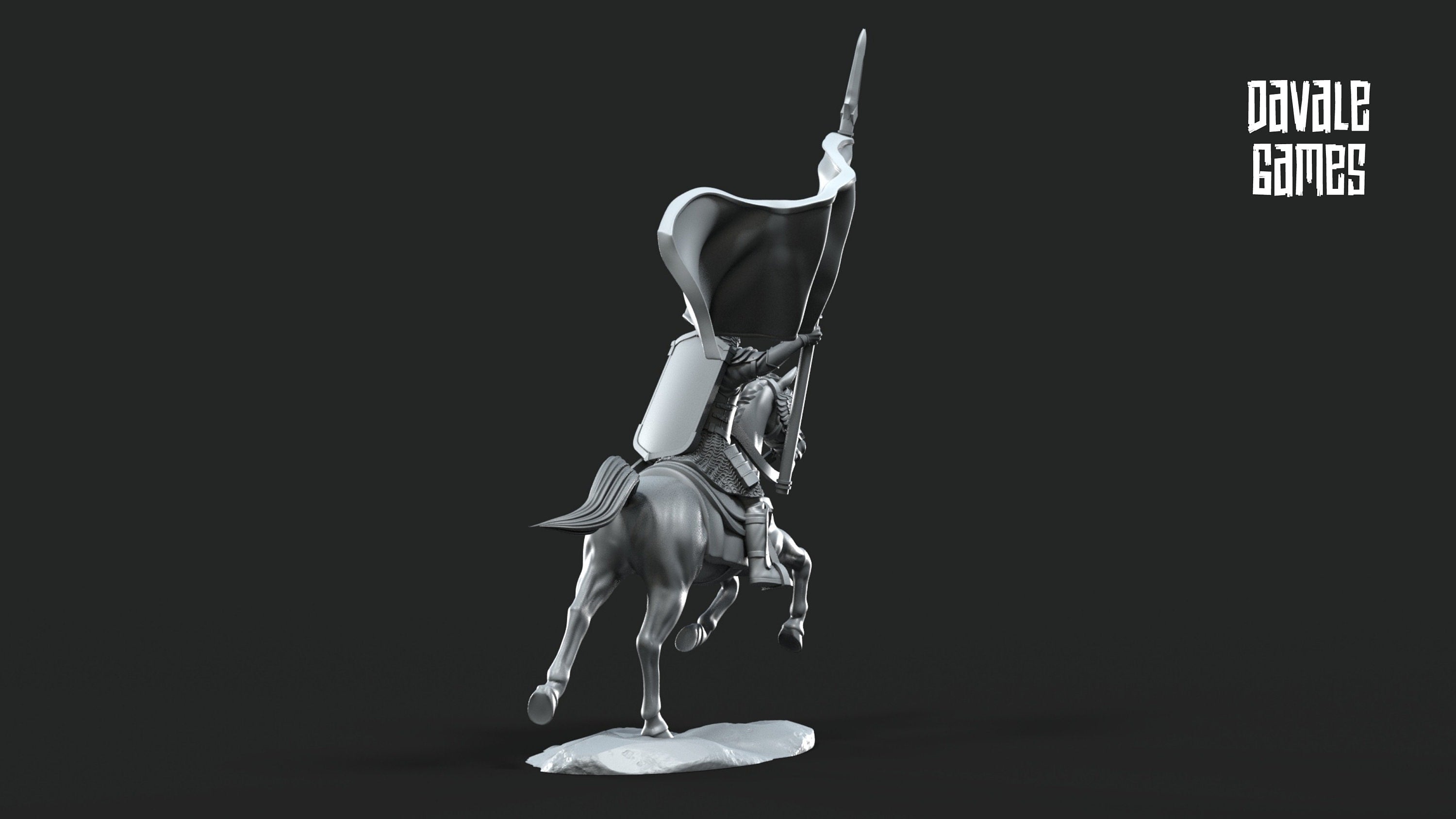 Gandor - Grey Castle Banner Mounted, Banner Protectors of the shire, miniatures for wargame D&D, Lotr...