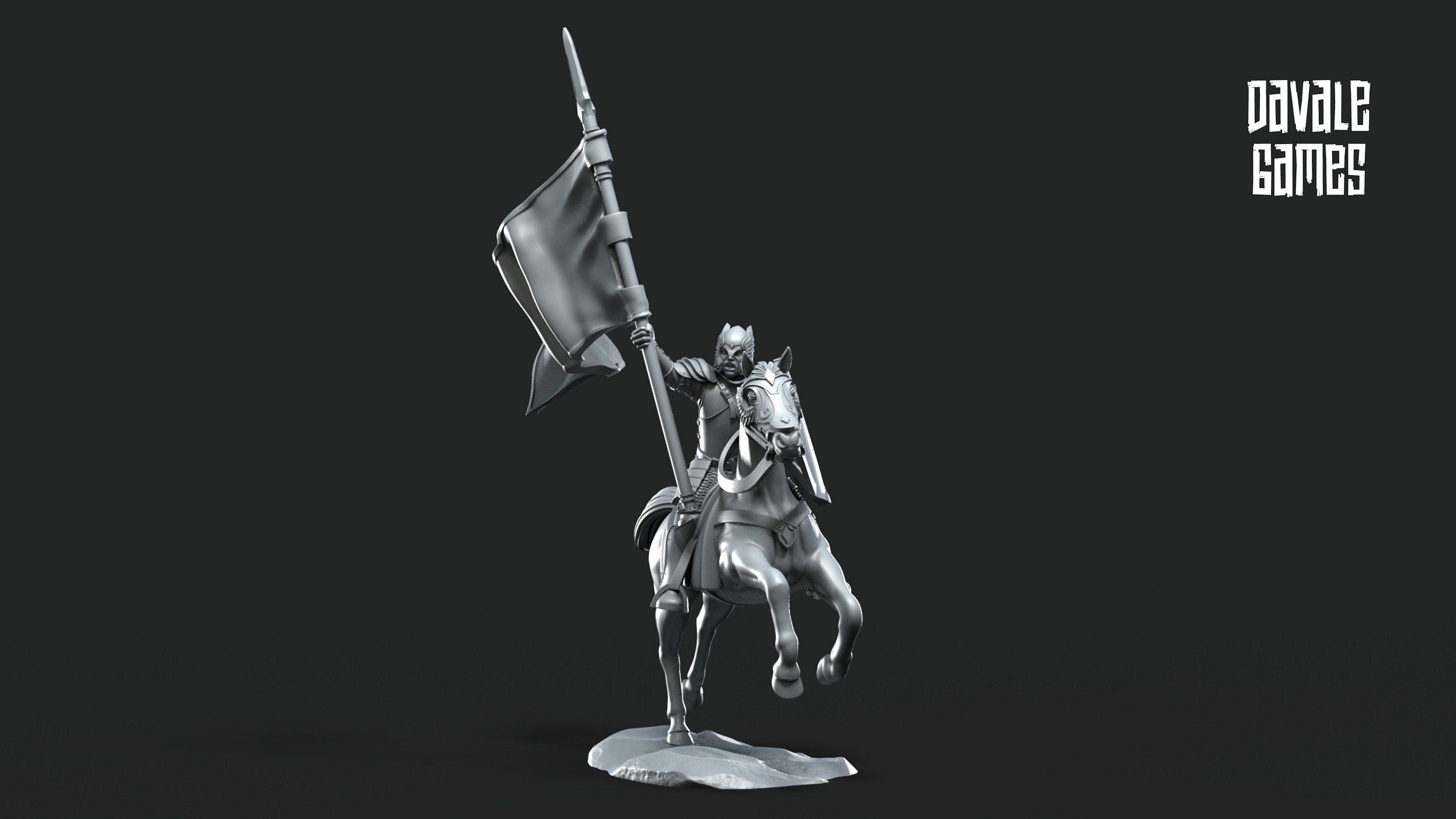 Gandor - Grey Castle Banner Mounted, Banner Protectors of the shire, miniatures for wargame D&D, Lotr...