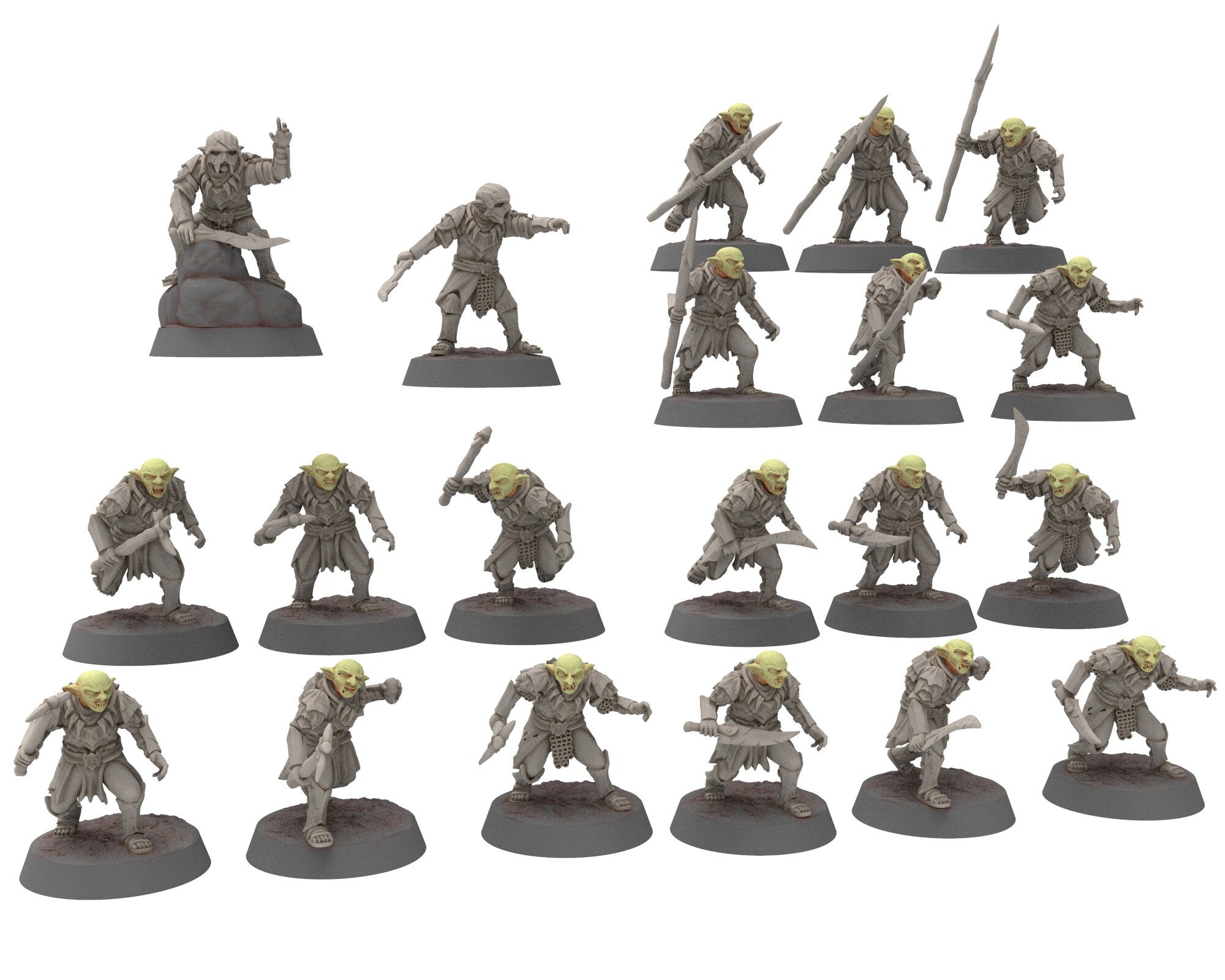 Goblin cave - Mercenary warriors Spear & Shield, Middle rings for wargame DnD, Frostgrave, LOTR... Modular miniatures Quatermaster3D