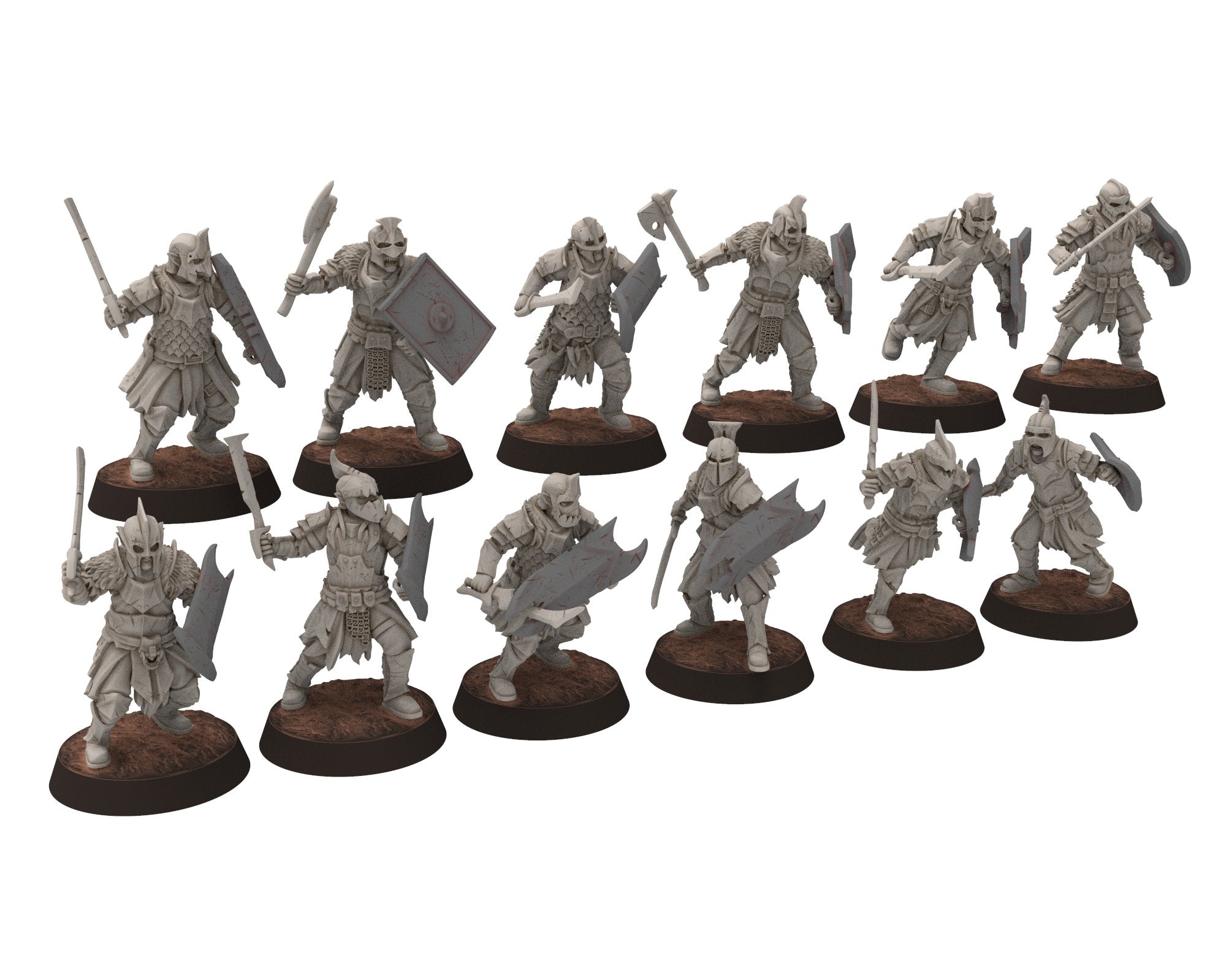 Orc horde - Heavy warriors Spear warband, Middle rings for wargame DnD, LOTR, Frostgrave... Modular miniatures Quatermaster3D
