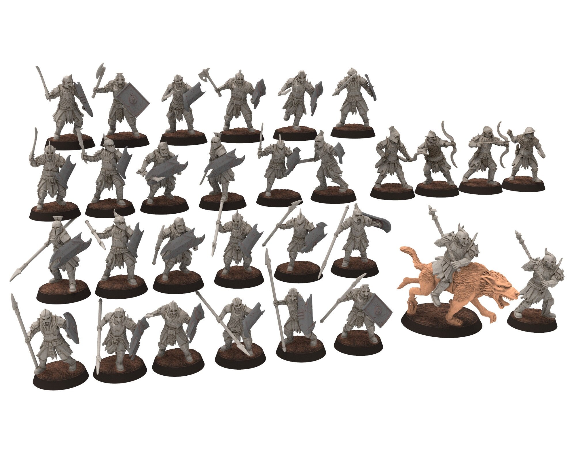 Orc horde - Fierce Warlord on wolf warriors warband, Middle rings for wargame DnD, LOTR, Frostgrave... Modular miniatures Quatermaster3D