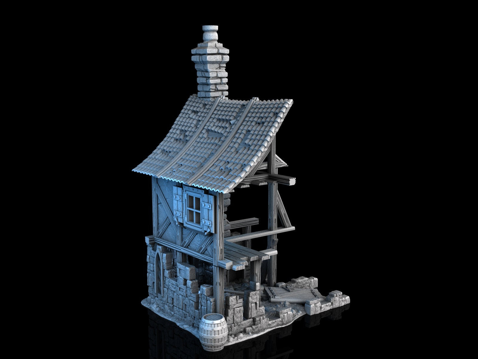 Medieval Town scenery building - House In Ruins - PLA for Oldworld, Dungeon & Dragons, Frostgrave, Fantasy battle skirmish wargame