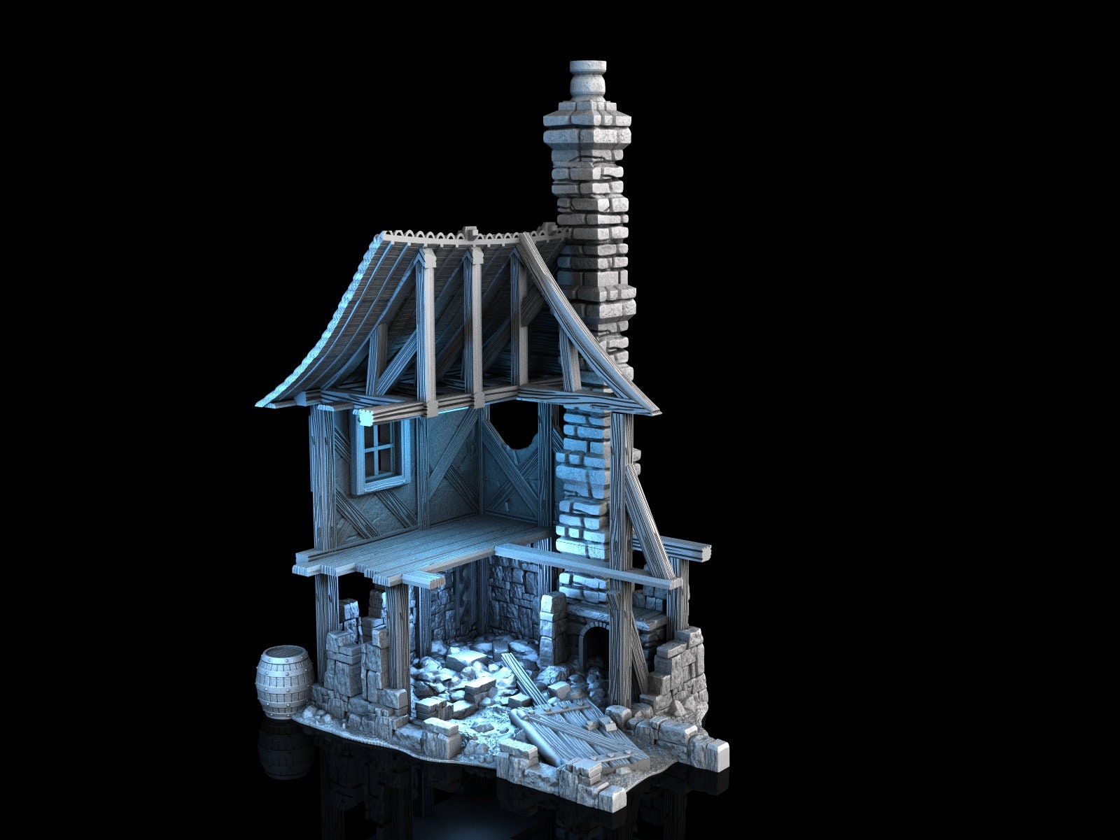 Medieval Town scenery building - House In Ruins - PLA for Oldworld, Dungeon & Dragons, Frostgrave, Fantasy battle skirmish wargame