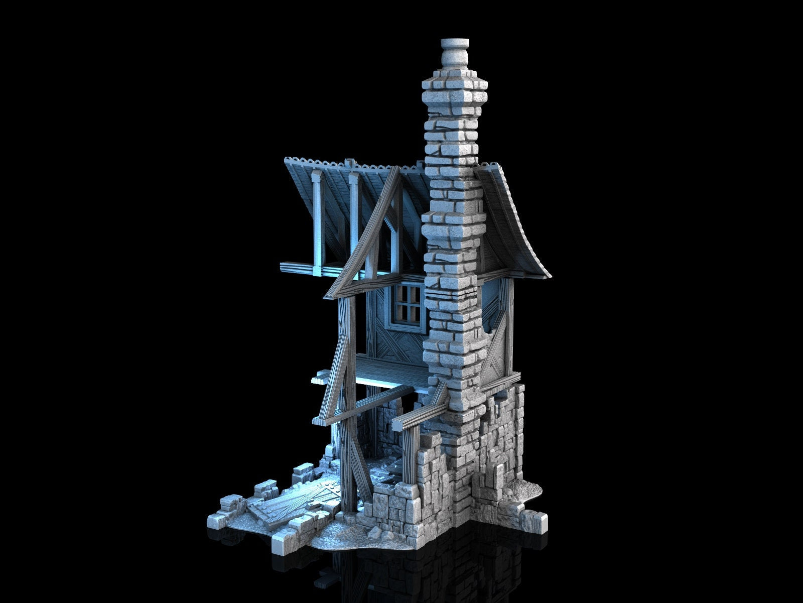 Medieval Town scenery building - House In Ruins - PLA for Oldworld, Dungeon & Dragons, Frostgrave, Fantasy battle skirmish wargame