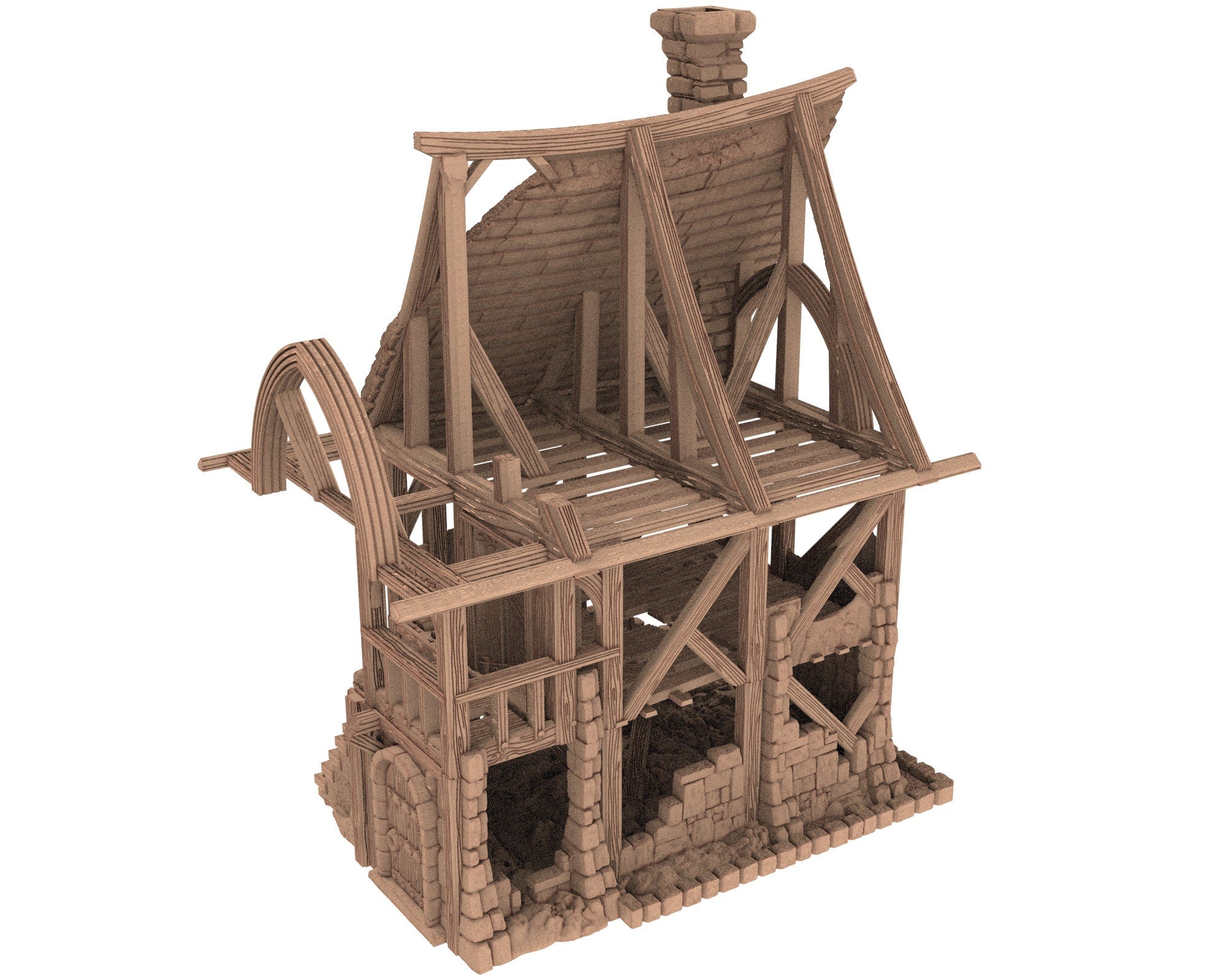 Medieval Town scenery building - Beetroot House in Ruins - PLA for Oldworld, Dungeon & Dragons, Frostgrave, Fantasy battle skirmish wargame