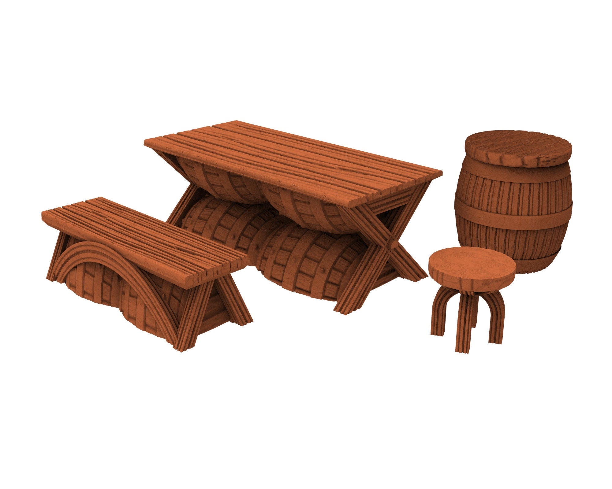 Medieval Town scenery building - Barrel Furniture - PLA for Oldworld, Dungeon & Dragons, Frostgrave, Fantasy battle, skirmish wargame