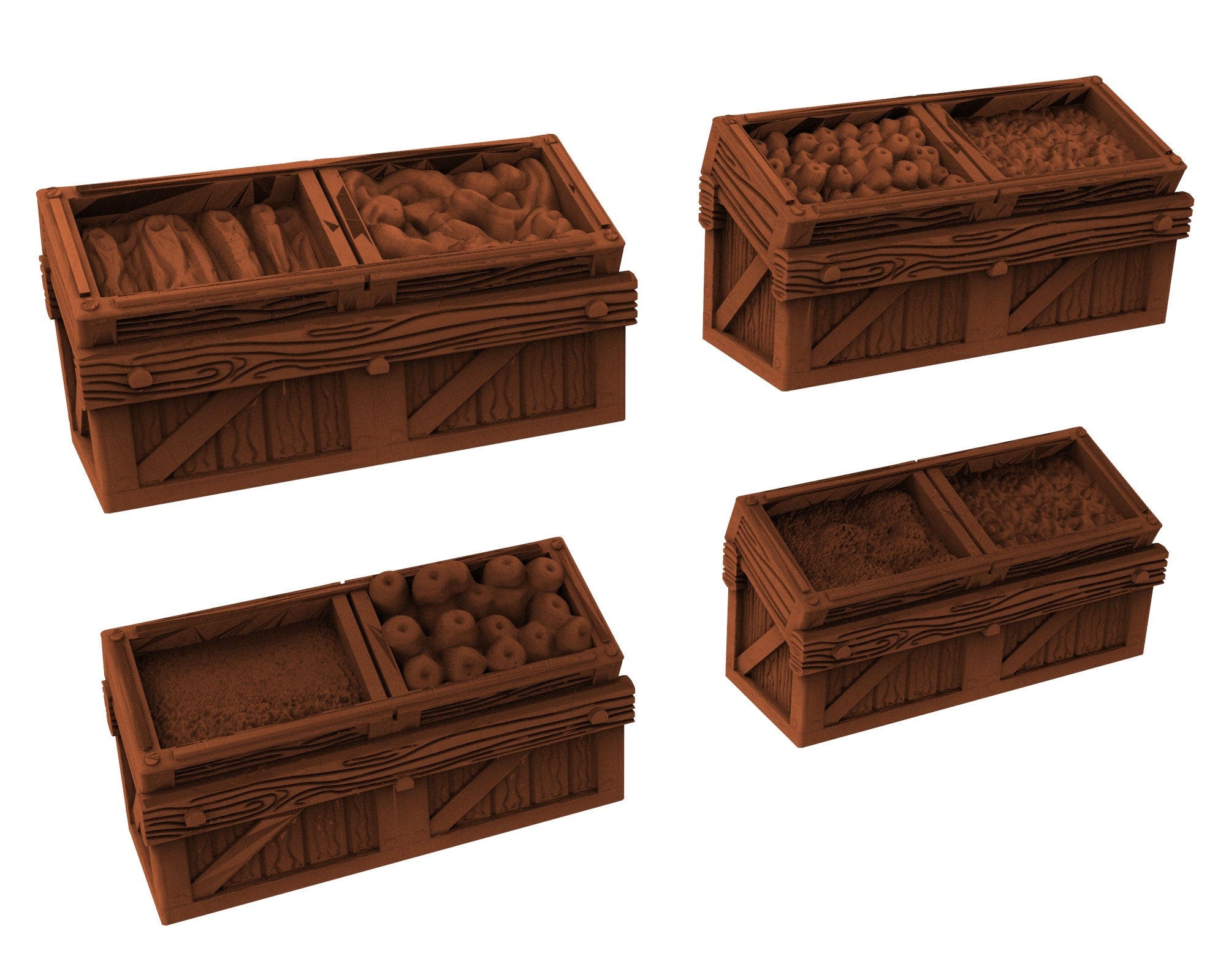 Medieval Town scenery building - x4 Crate set - PLA for Oldworld, Dungeon & Dragons, Frostgrave, Fantasy battle, skirmish wargame