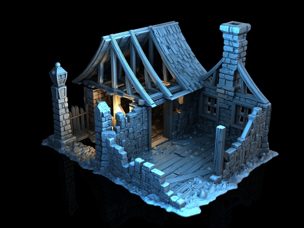 Medieval Town scenery building - House In Ruins - PLA for Oldworld, Dungeon & Dragons, Frostgrave, Fantasy battle, skirmish wargame