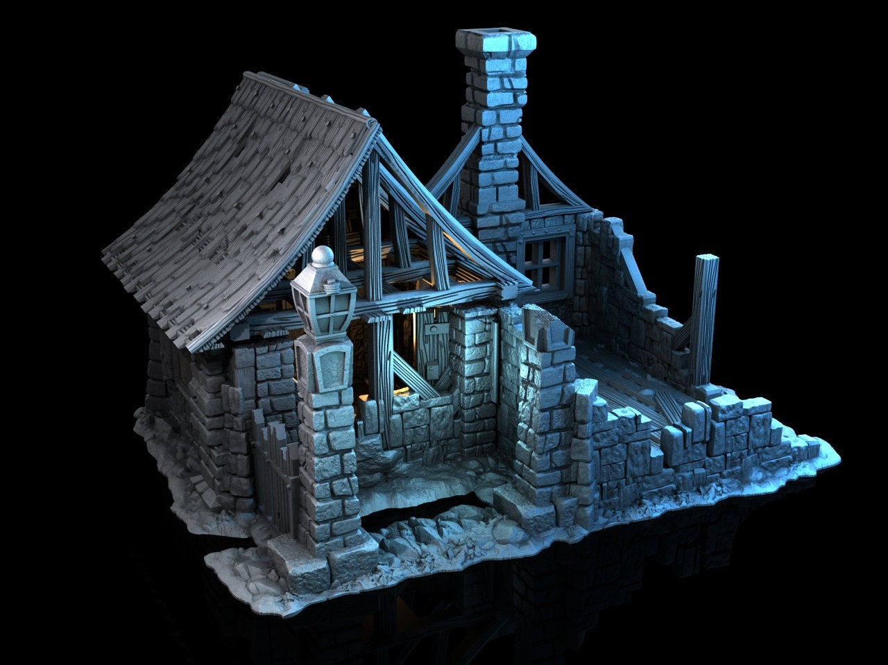 Medieval Town scenery building - House In Ruins - PLA for Oldworld, Dungeon & Dragons, Frostgrave, Fantasy battle, skirmish wargame