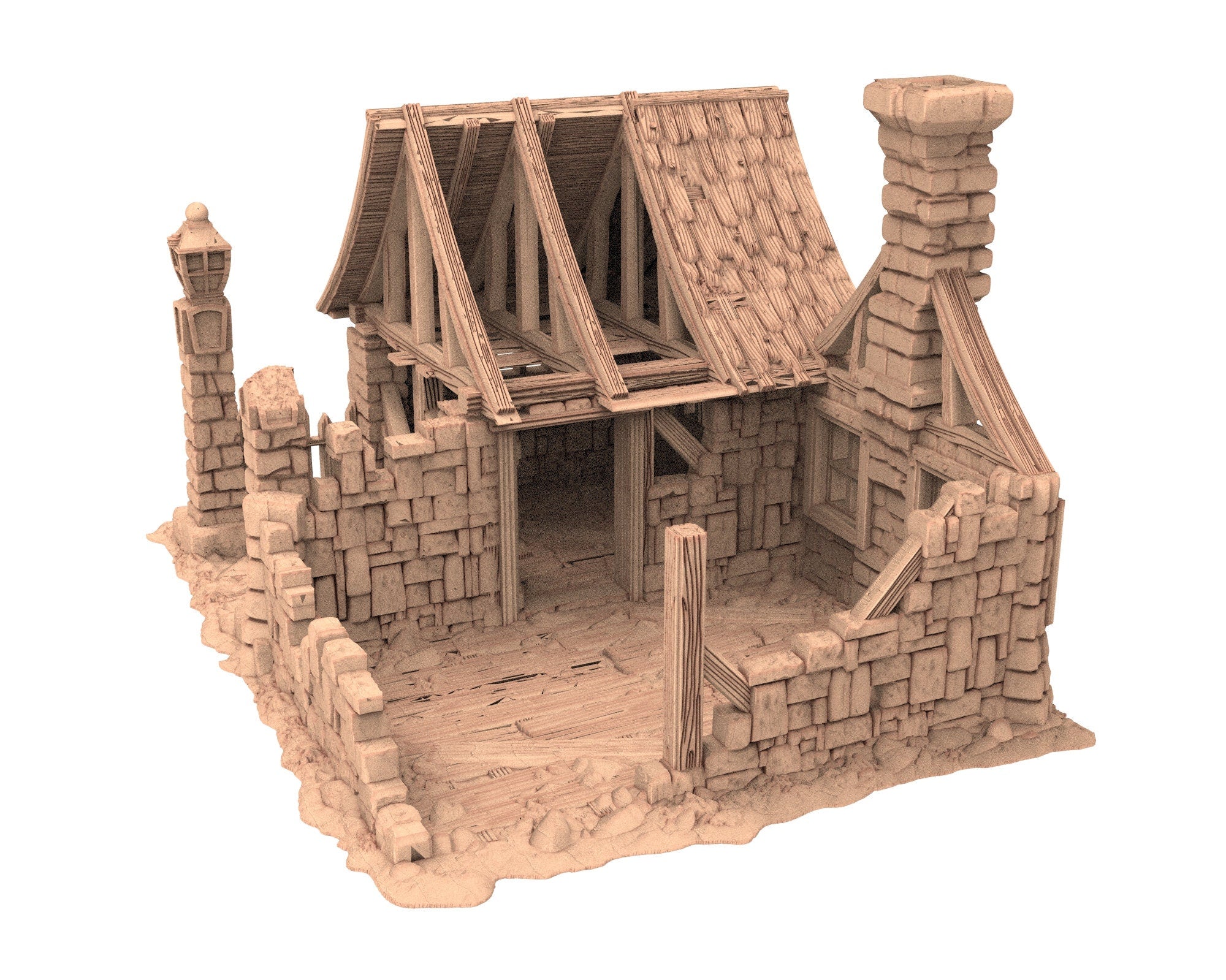 Medieval Town scenery building - House In Ruins - PLA for Oldworld, Dungeon & Dragons, Frostgrave, Fantasy battle, skirmish wargame