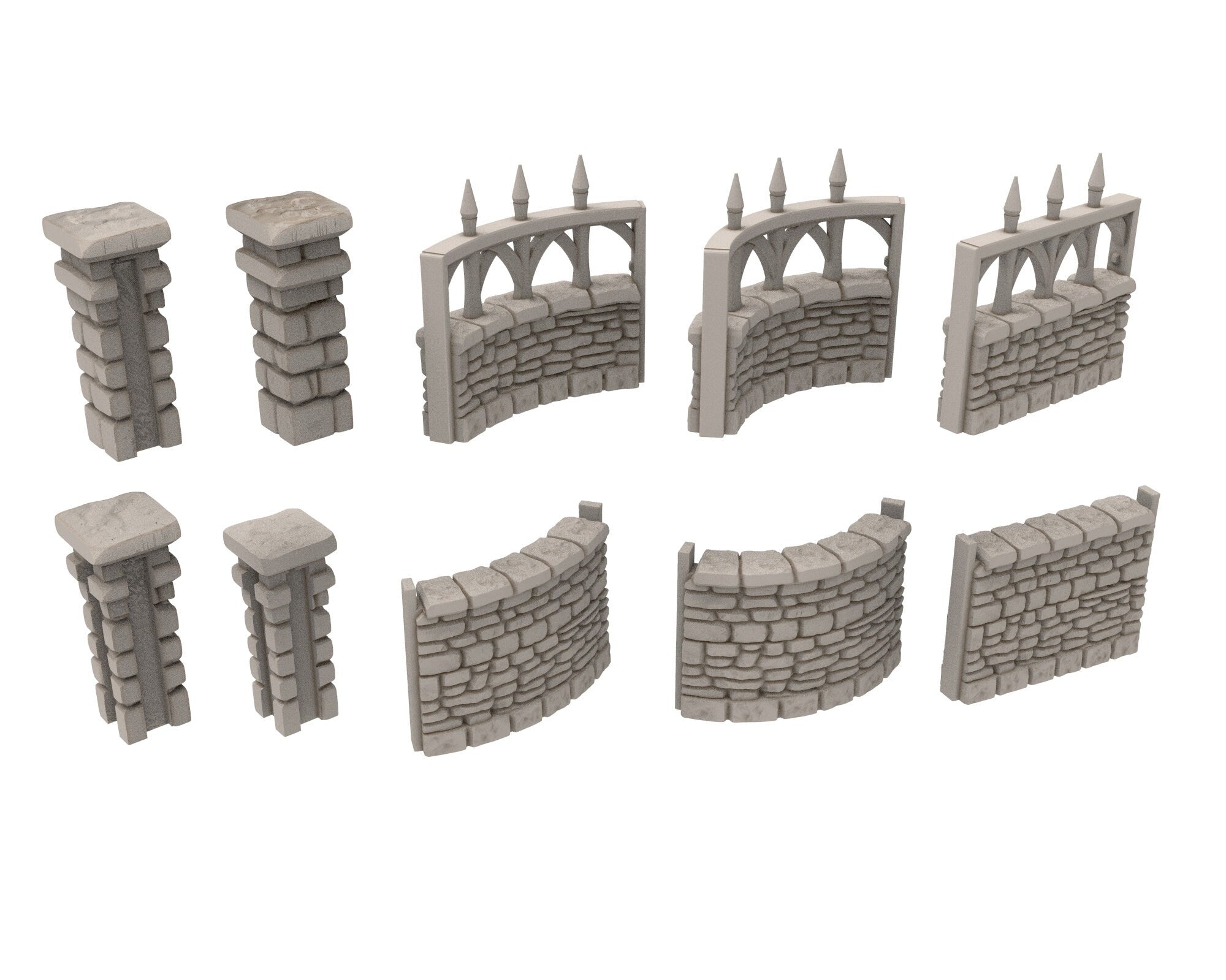 Medieval Town scenery building - Walls set - PLA for Oldworld, Dungeon & Dragons, Frostgrave, Fantasy battle, skirmish wargame