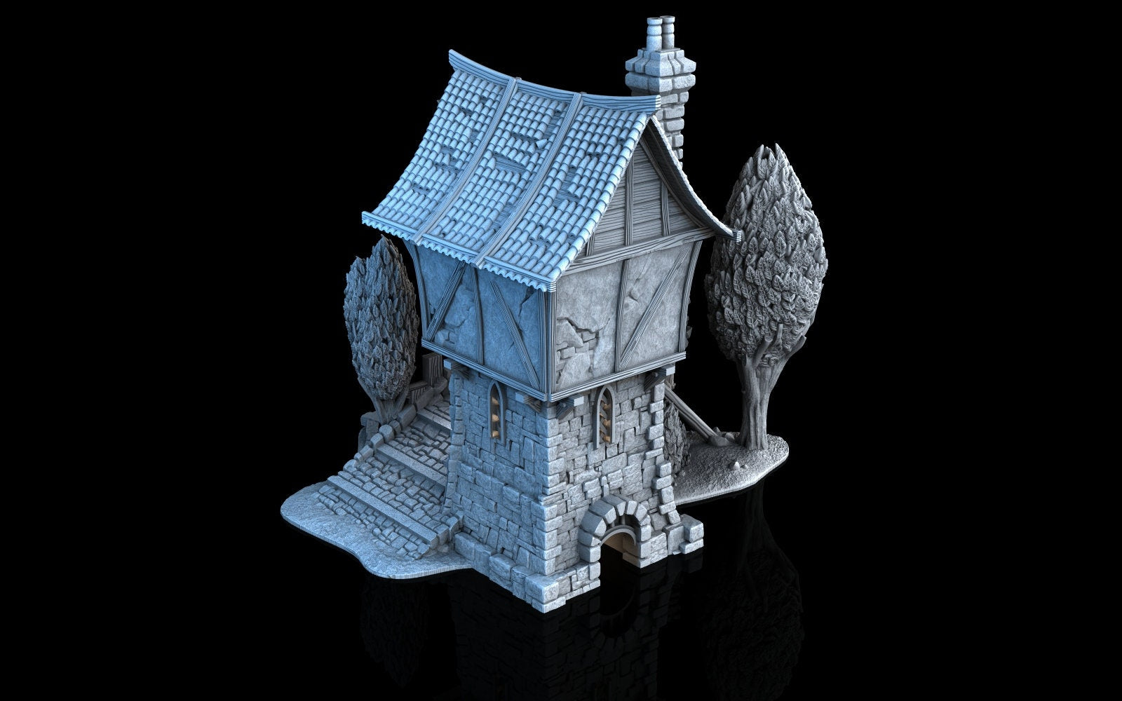 Medieval Town scenery building - Broken-bridge - PLA for Oldworld, Dungeon & Dragons, Frostgrave, Age of fantasy battle skirmish wargame...