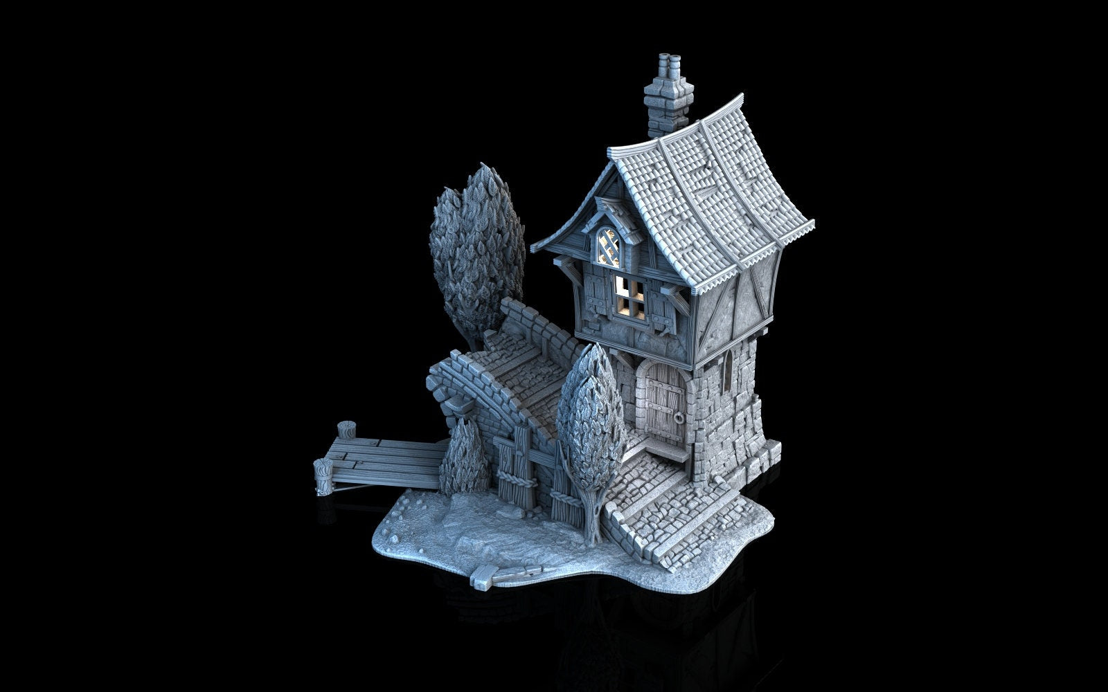 Medieval Town scenery building - Broken-bridge - PLA for Oldworld, Dungeon & Dragons, Frostgrave, Age of fantasy battle skirmish wargame...