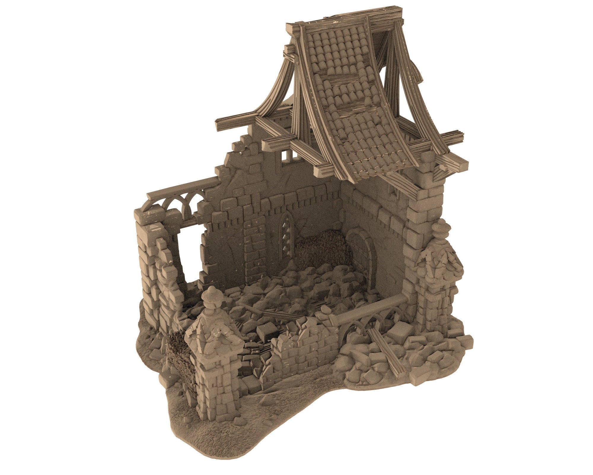 Medieval Town scenery building - Ruins - PLA for Oldworld, Dungeon & Dragons, Frostgrave, Age of fantasy battle skirmish wargame