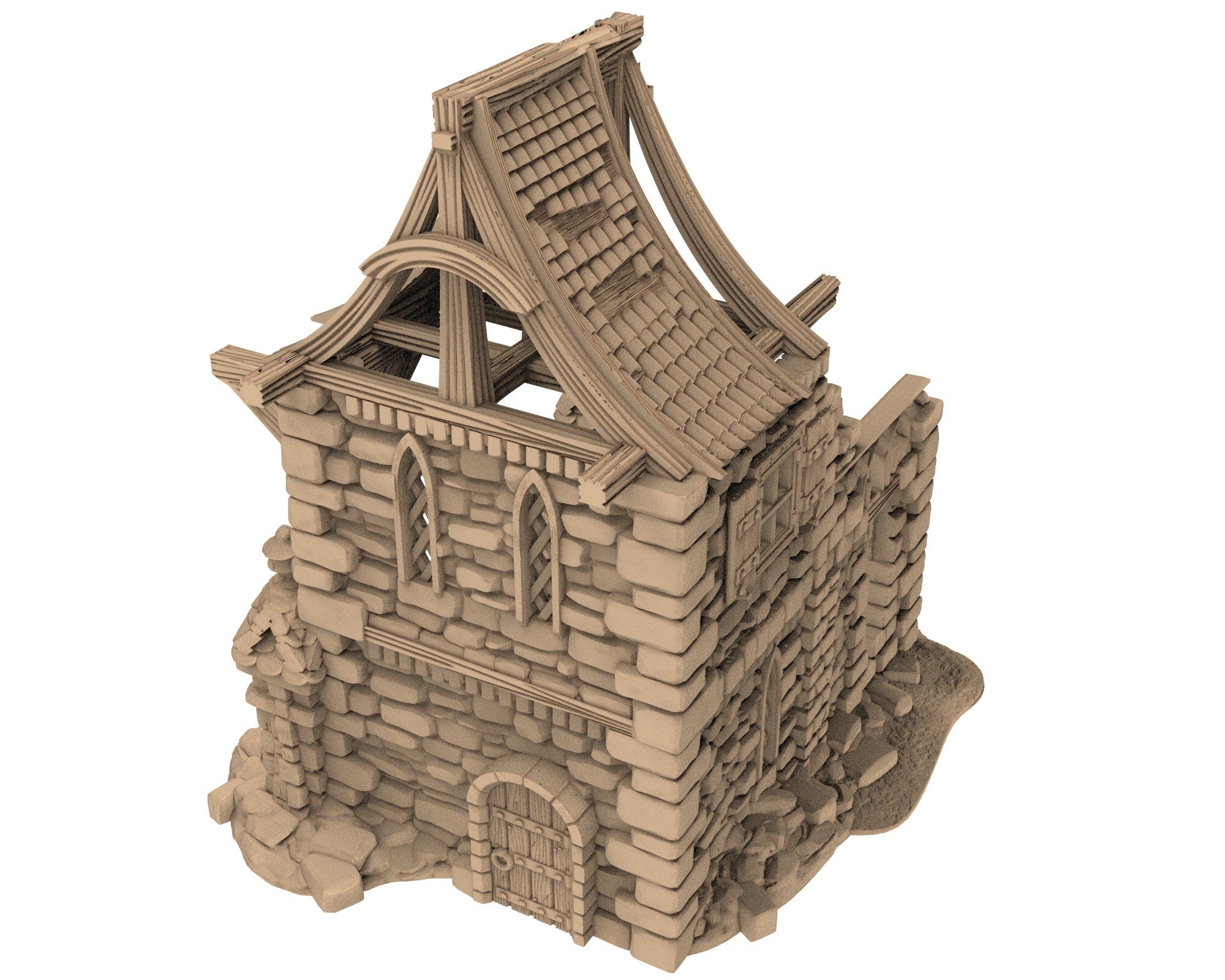 Medieval Town scenery building - Ruins - PLA for Oldworld, Dungeon & Dragons, Frostgrave, Age of fantasy battle skirmish wargame