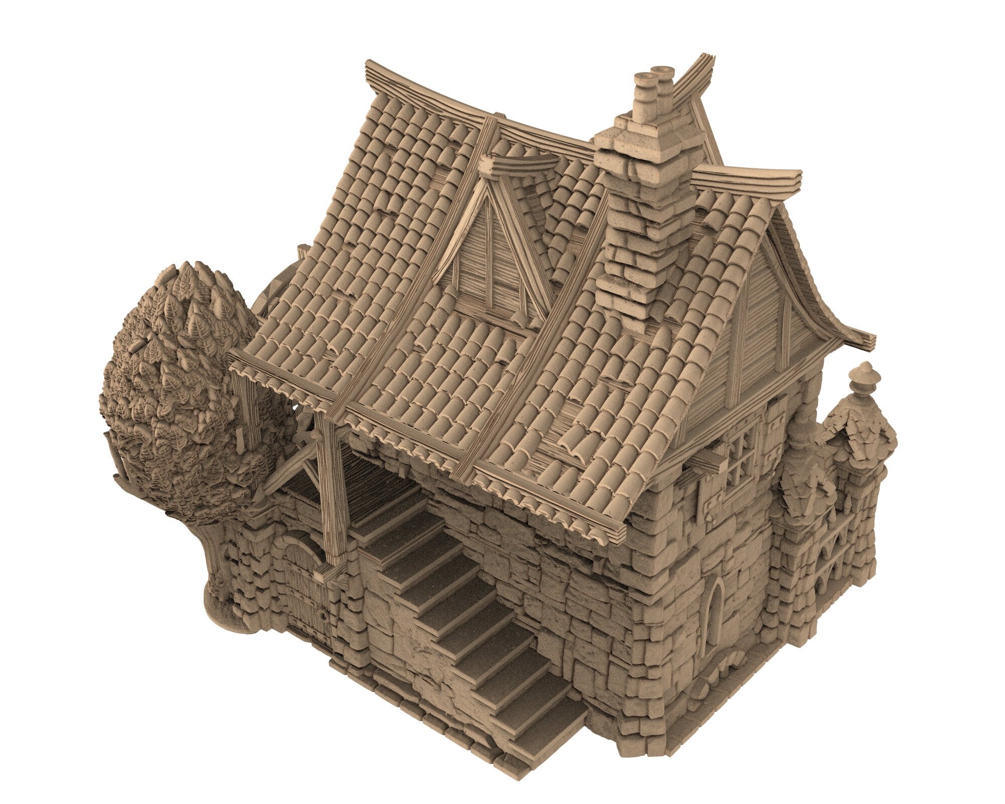 Medieval Town scenery building - Watermill House - PLA for Oldworld, Dungeon & Dragons, Frostgrave, Age of fantasy battle skirmish wargame