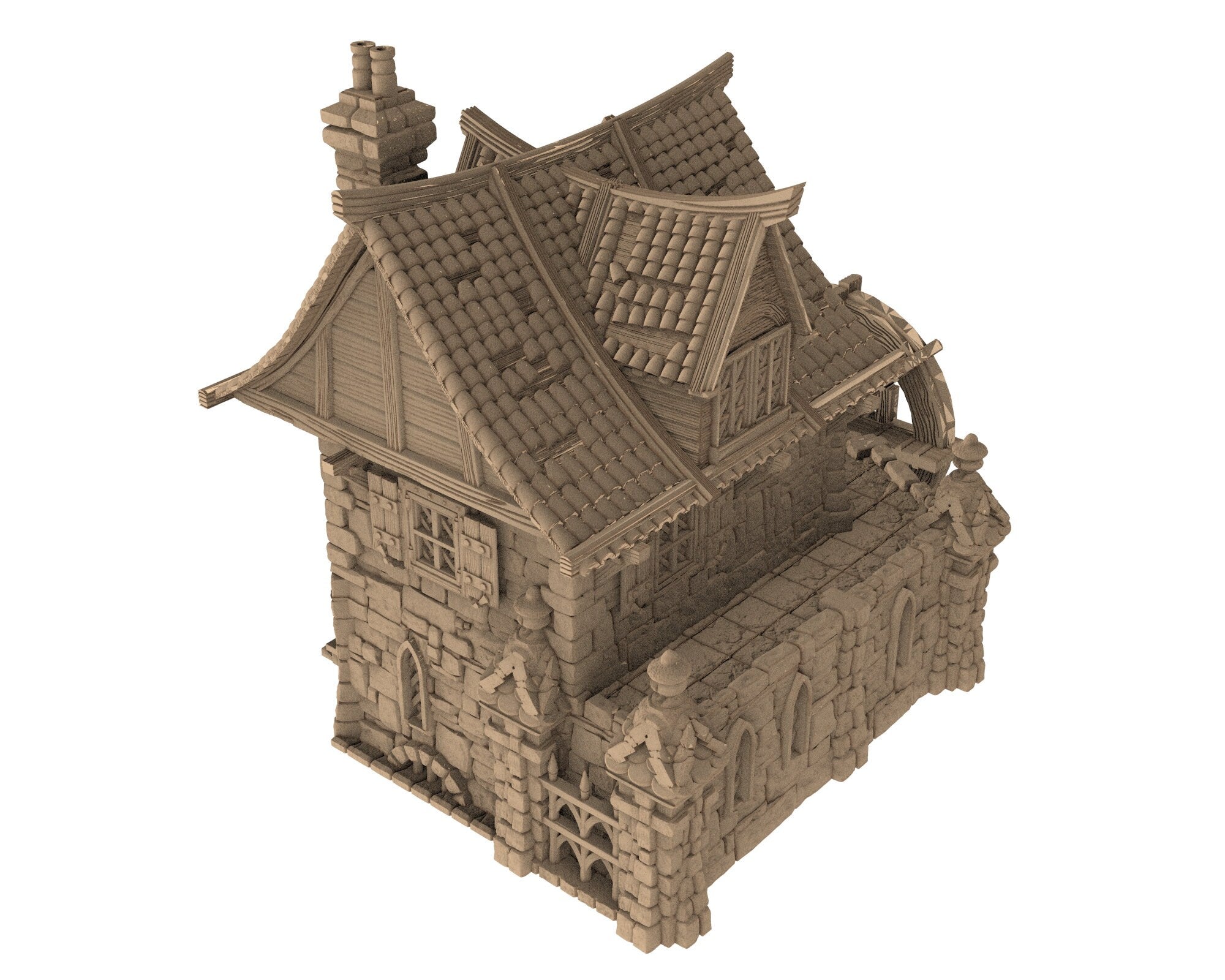 Medieval Town scenery building - Watermill House - PLA for Oldworld, Dungeon & Dragons, Frostgrave, Age of fantasy battle skirmish wargame