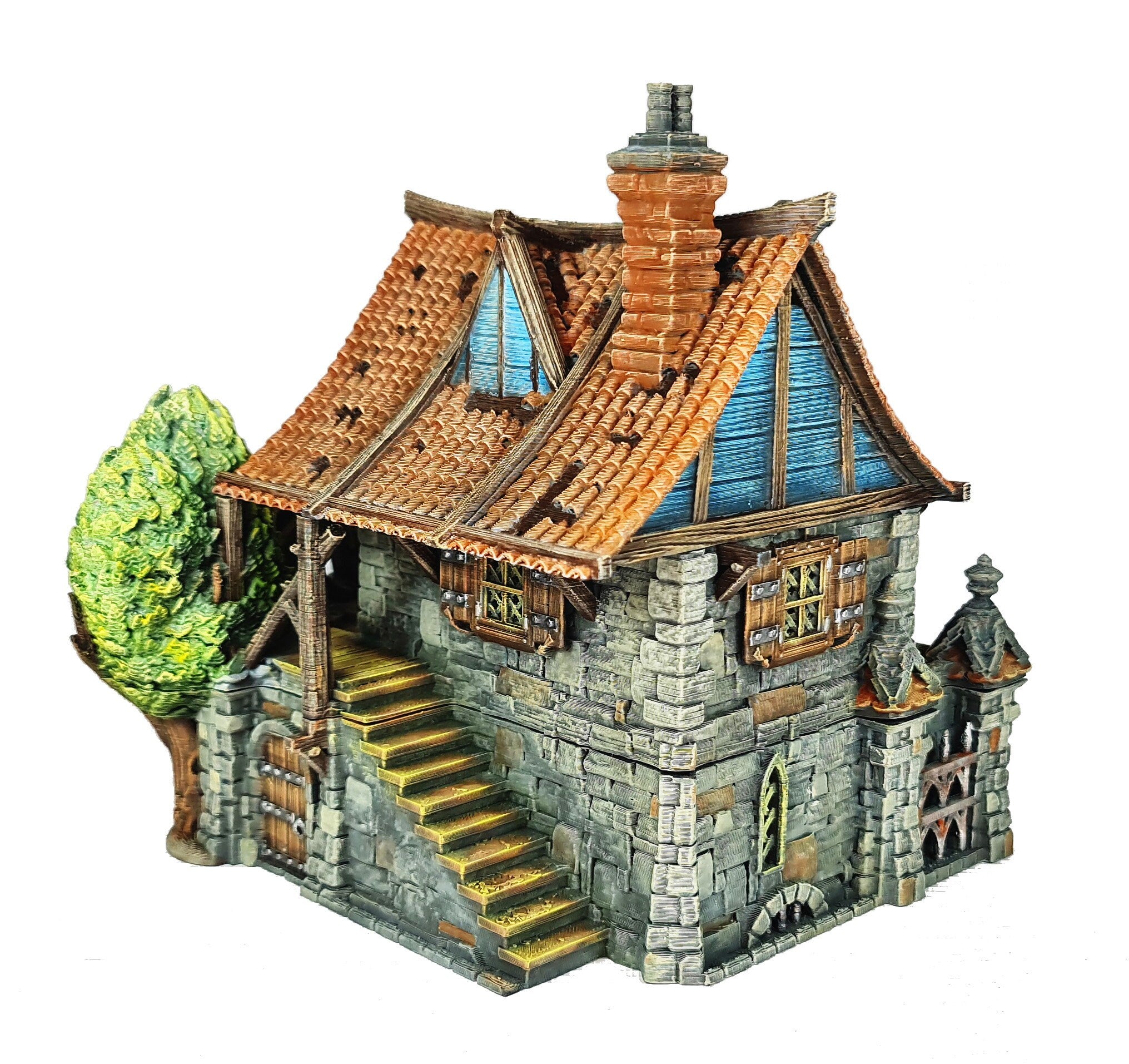 Medieval Town scenery building - Watermill House - PLA for Oldworld, Dungeon & Dragons, Frostgrave, Age of fantasy battle skirmish wargame