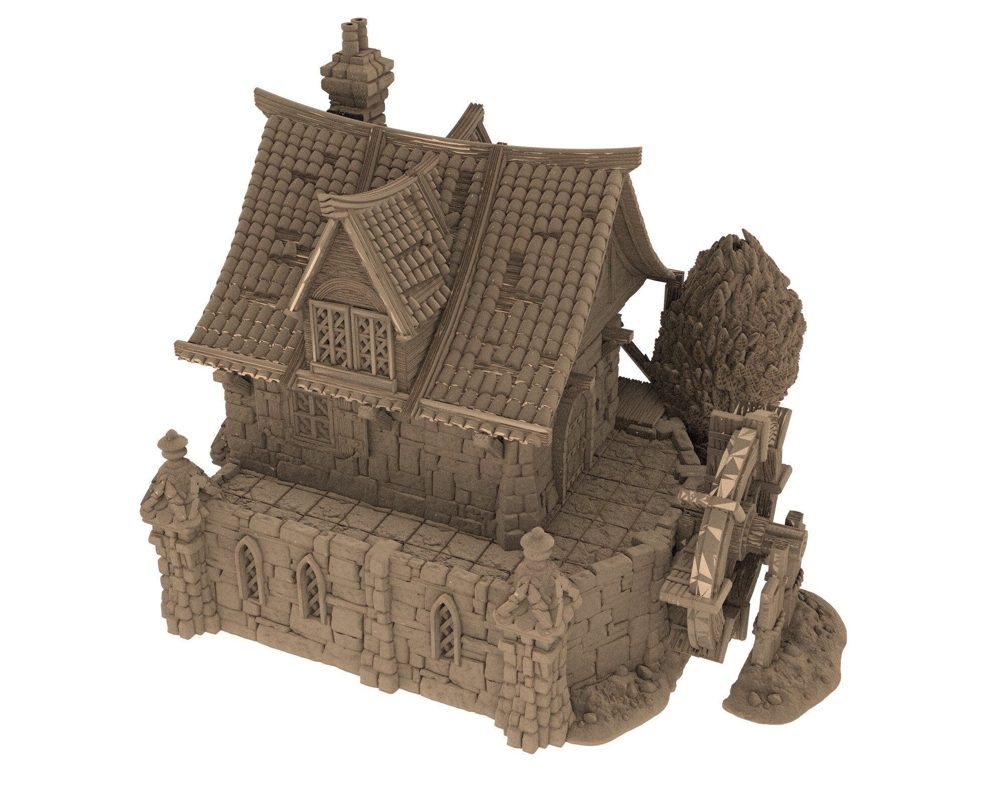 Medieval Town scenery building - Watermill House - PLA for Oldworld, Dungeon & Dragons, Frostgrave, Age of fantasy battle skirmish wargame