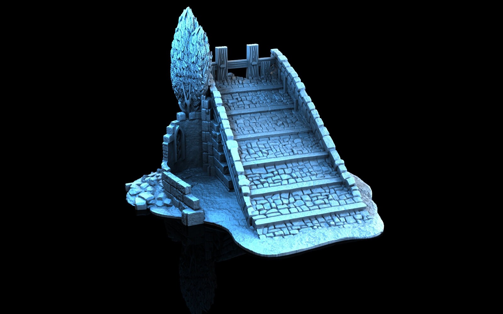 Medieval Town scenery building - Bridge Half - PLA for Oldworld, Dungeon & Dragons, Frostgrave, Age of fantasy battle skirmish wargame